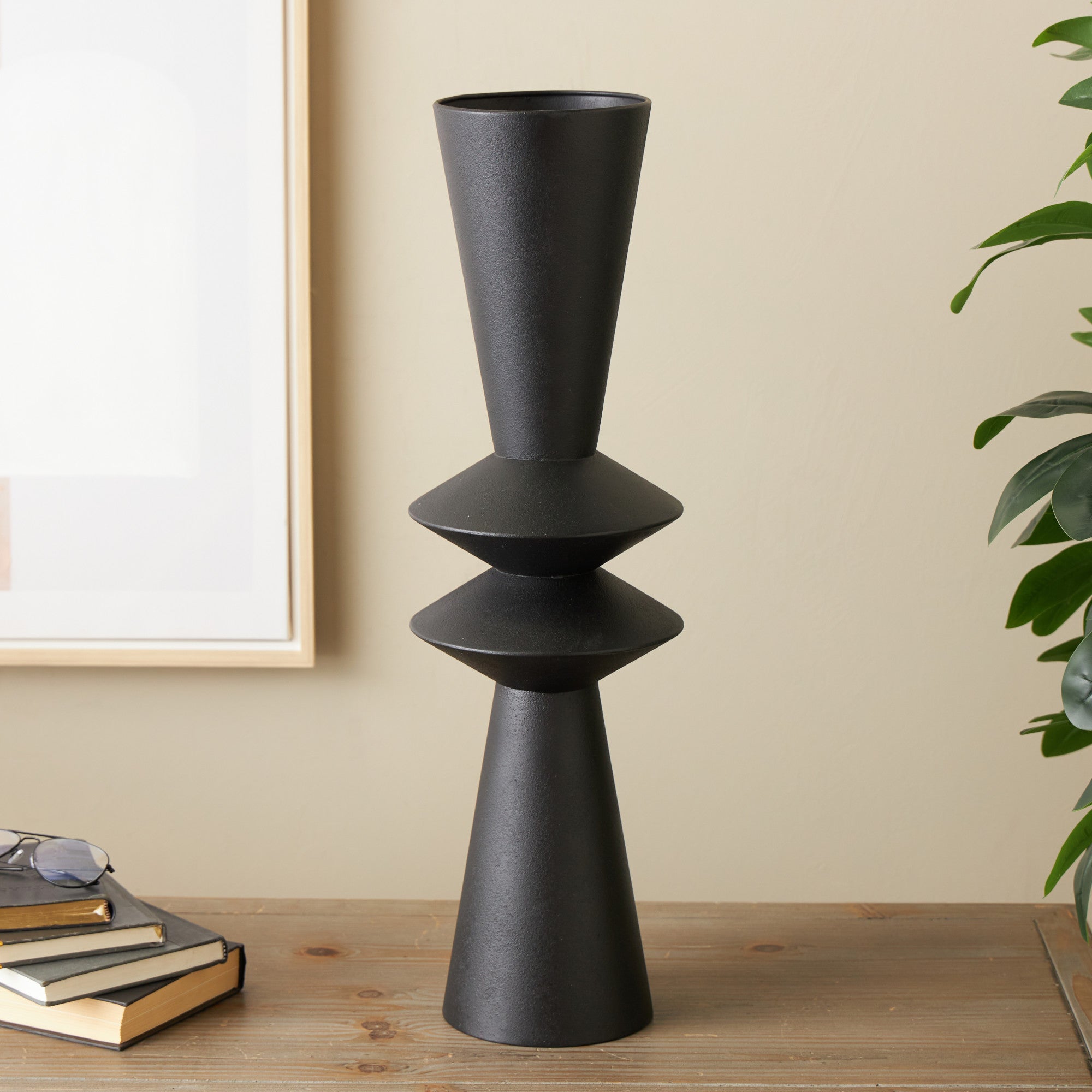 Black Metal Art Deco Fluted Decorative Vase