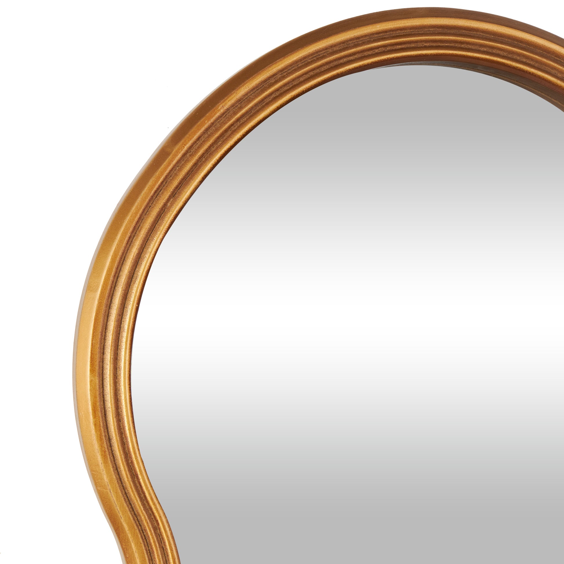 Gold Wooden Wavy Shaped Room Wall Mirror with Ribbed Frame