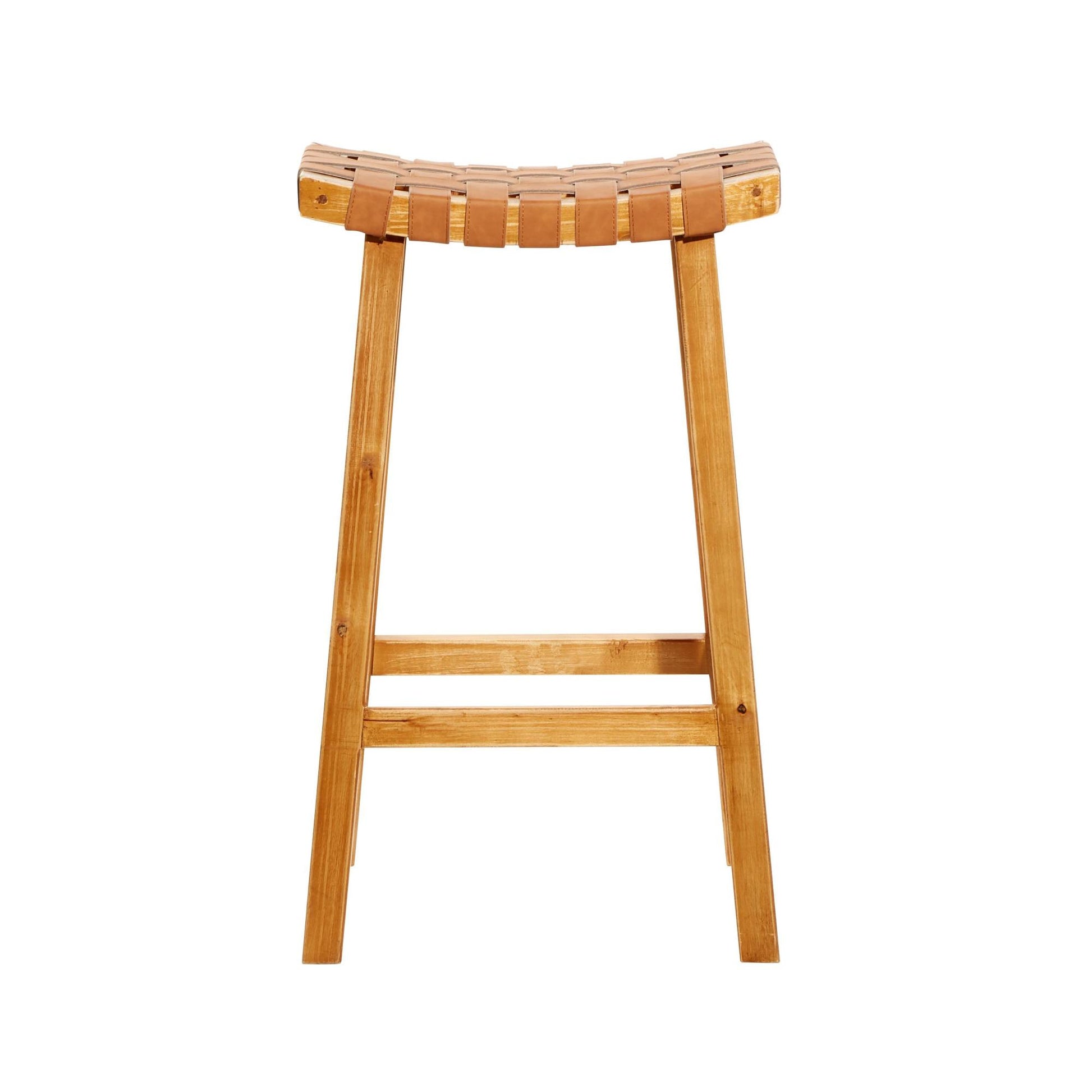 Faux Leather Handmade Woven Kitchen Bar Stool with Wood Frame