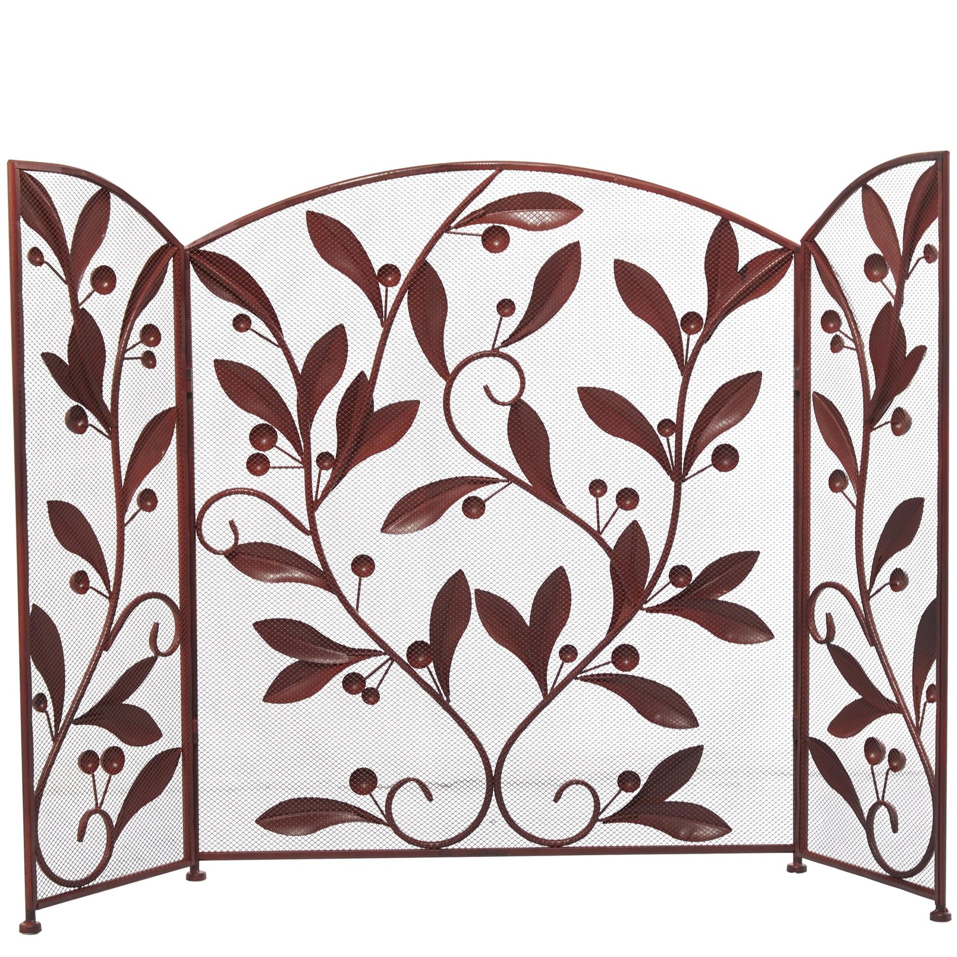 Leaf Metal Foldable Mesh Netting 3 Panel Living Room Fireplace Screen with Leaf and Vine Relief