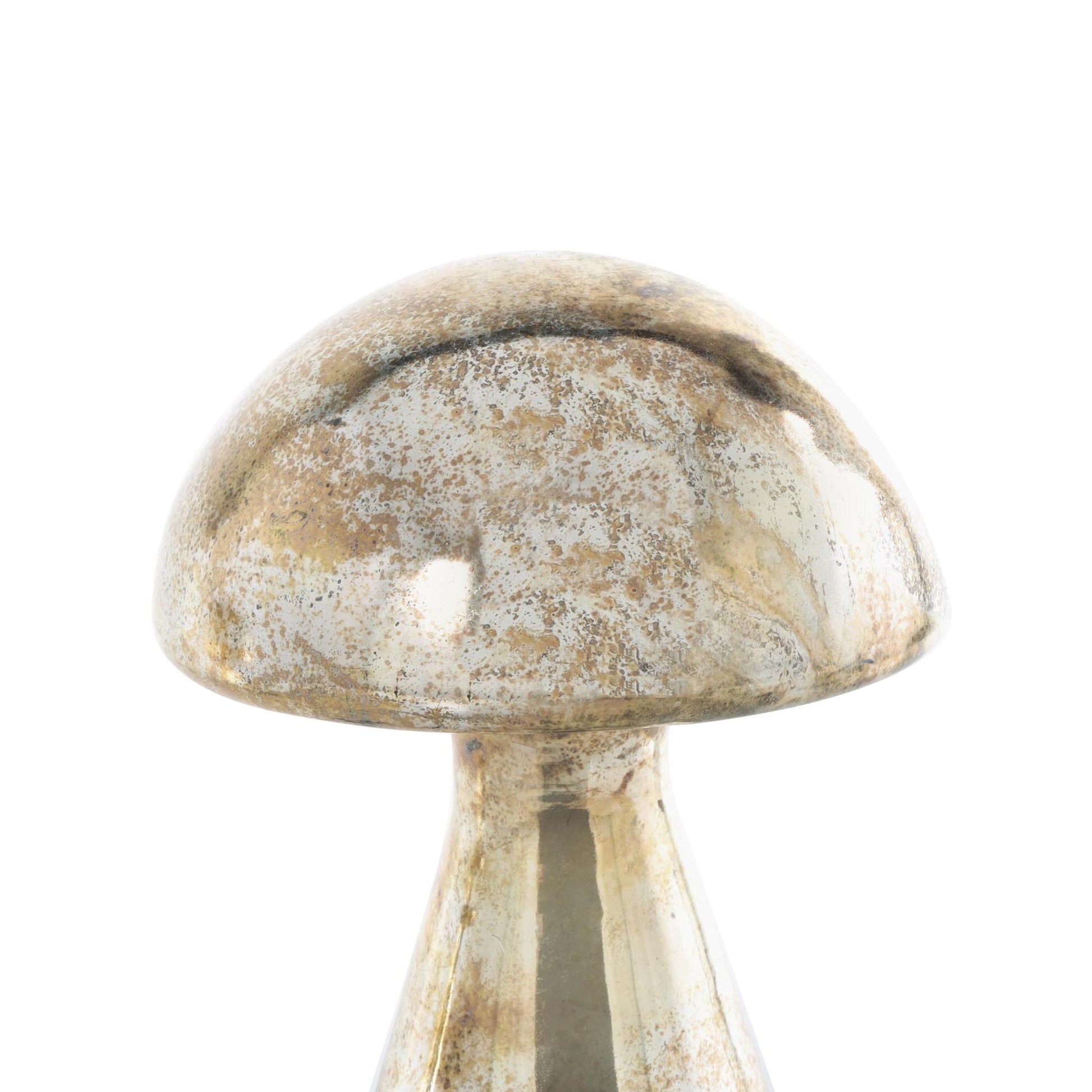 Set of 2 Mushroom Glass Handmade Glossy Weathered Decorative Sculpture