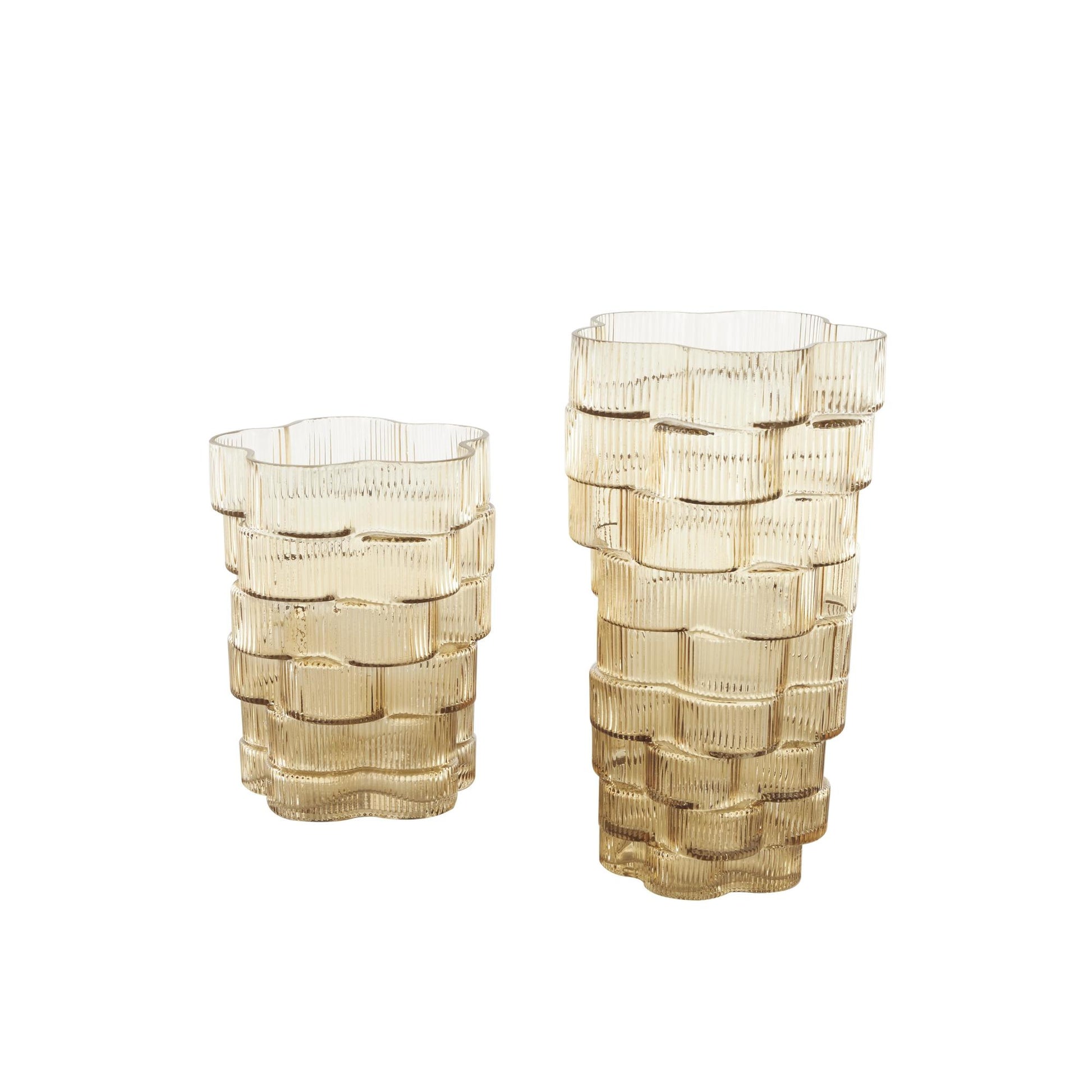 Set of 2 Floral Glass Ribbed Stacked Decorative Vase
