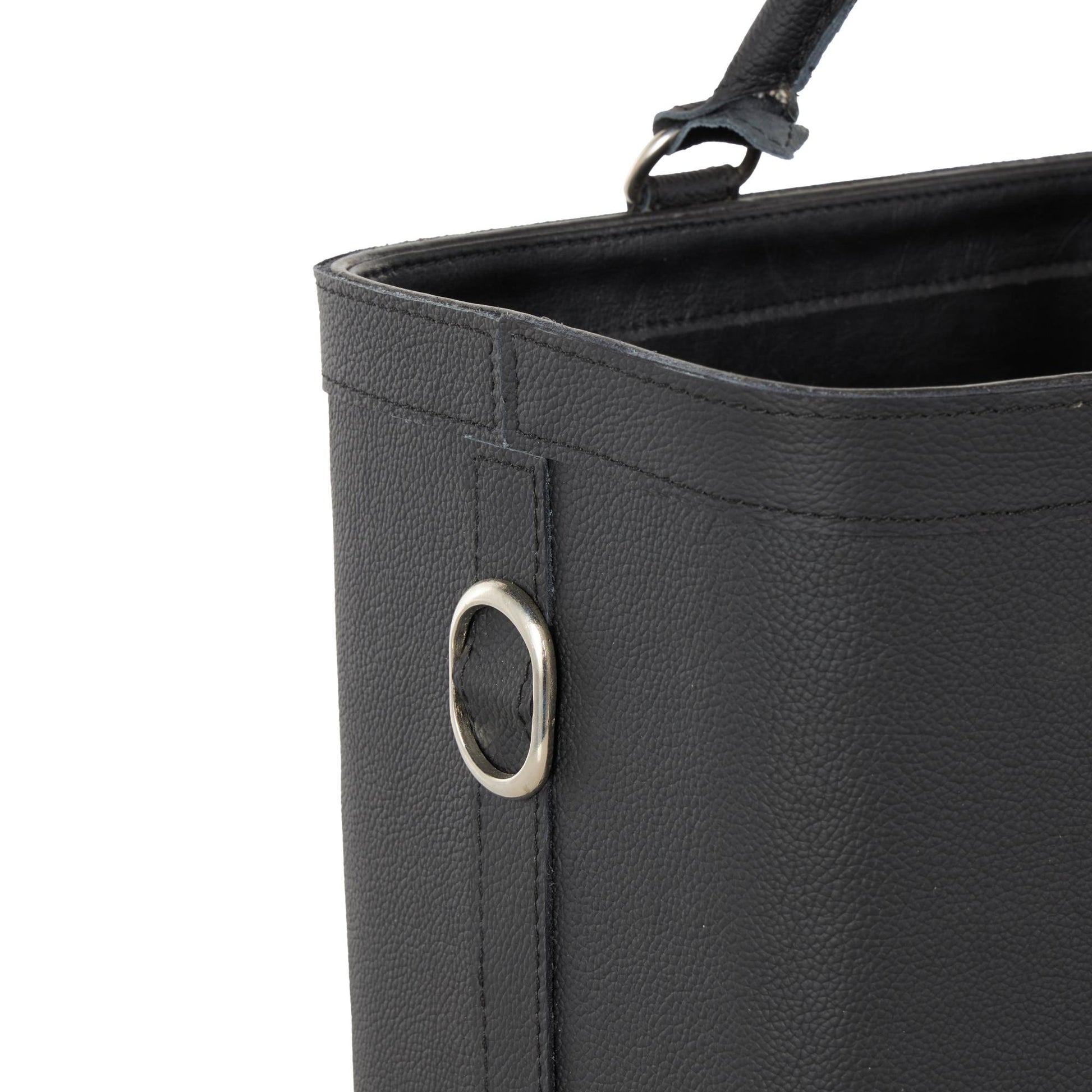 Black Leather Handmade Box Style Single Slot Decorative Magazine Holder with Arched Handles