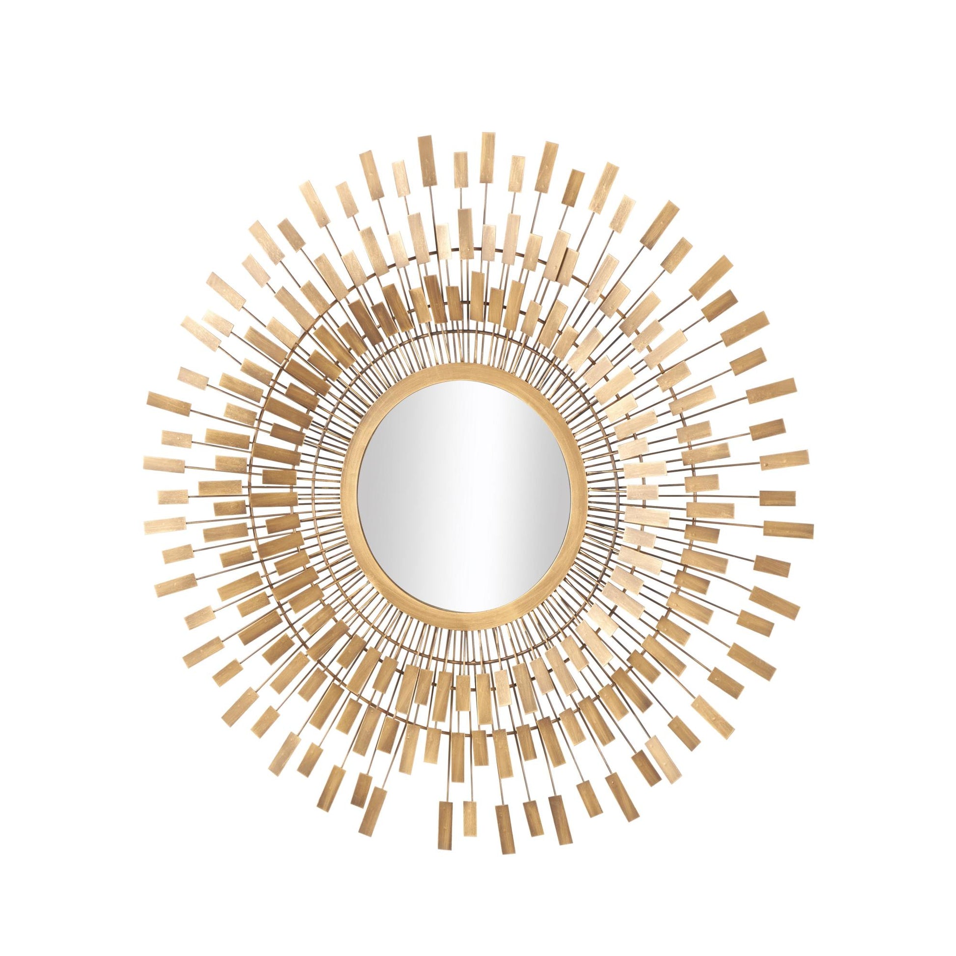 Starburst Gold Metal Wire Room Wall Mirror with Rectangular Tiles