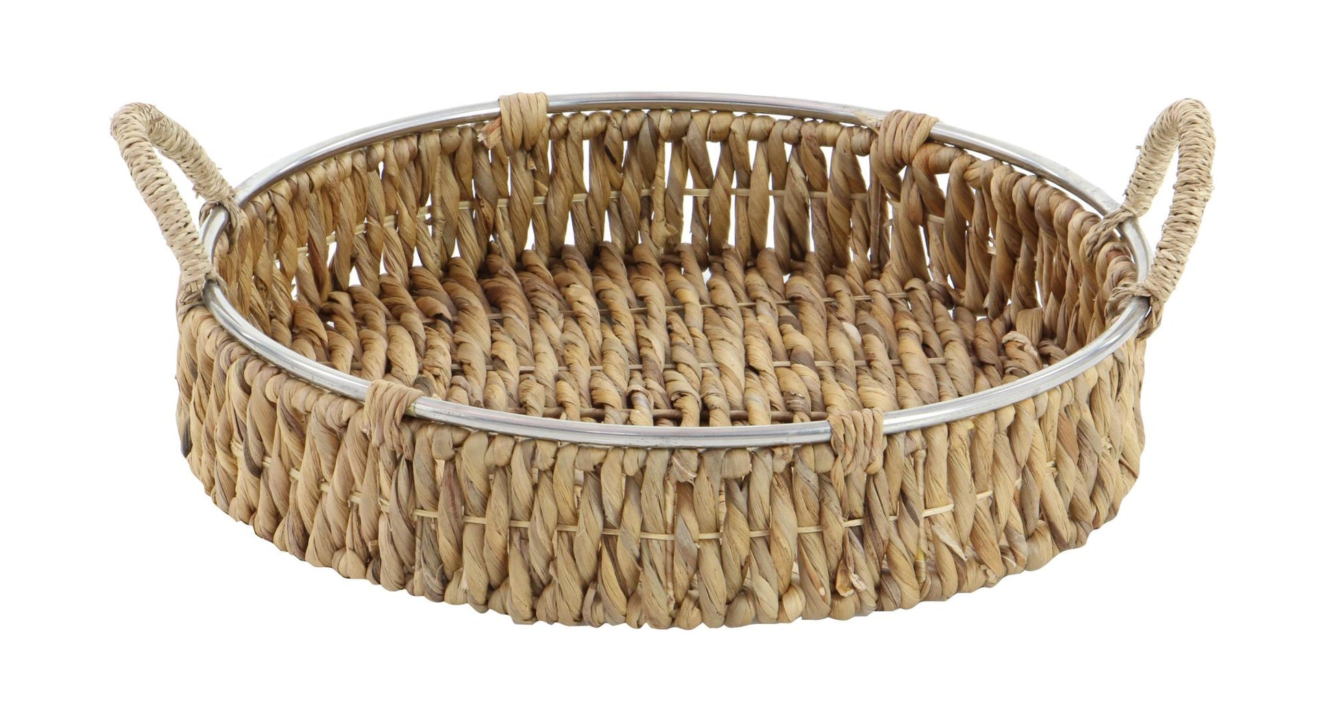 Set of 2 Brown Dried Plant Handmade Woven Living Room Decor Tray