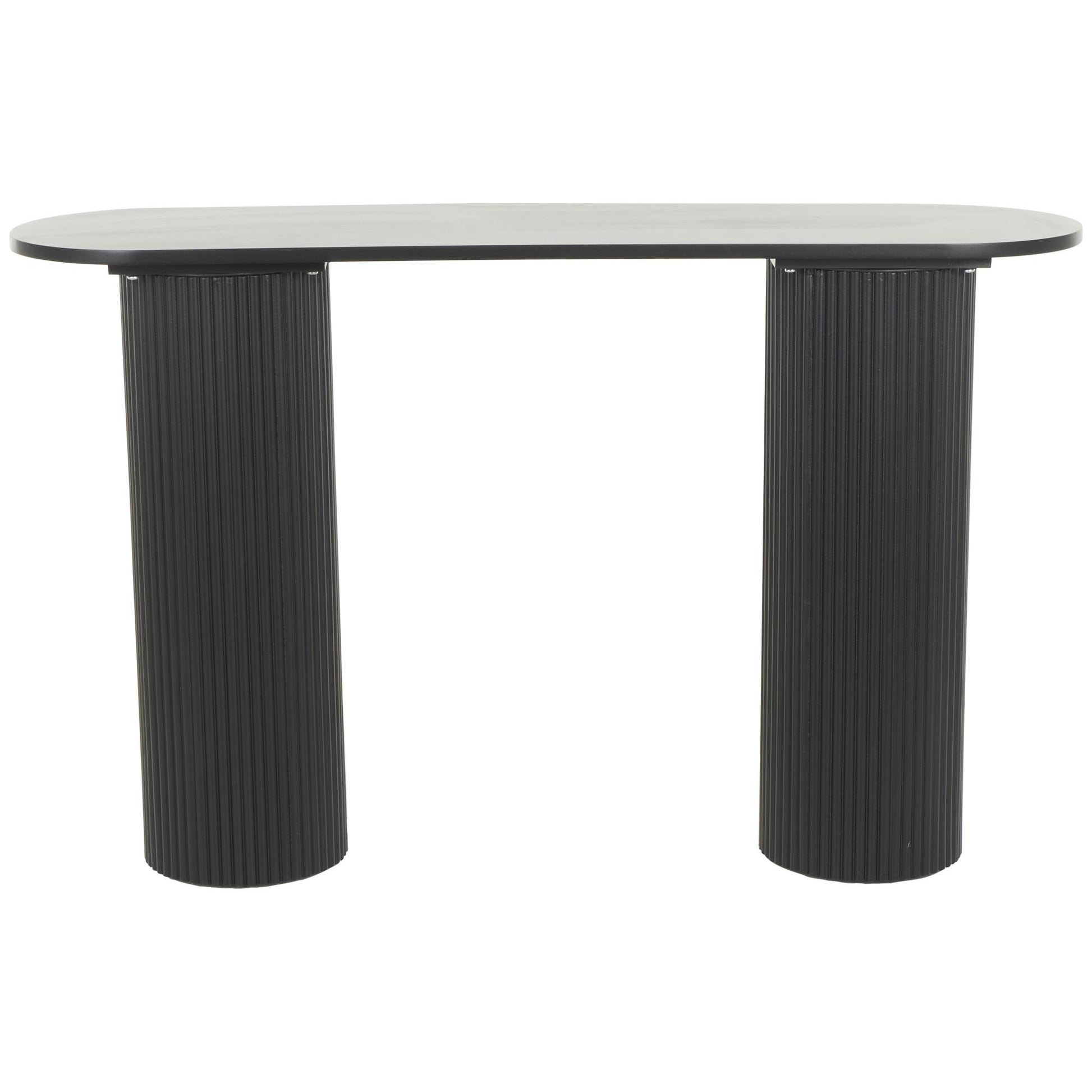 Geometric Black Wooden Oval Living Room Console Table with Ribbed Pillar Legs