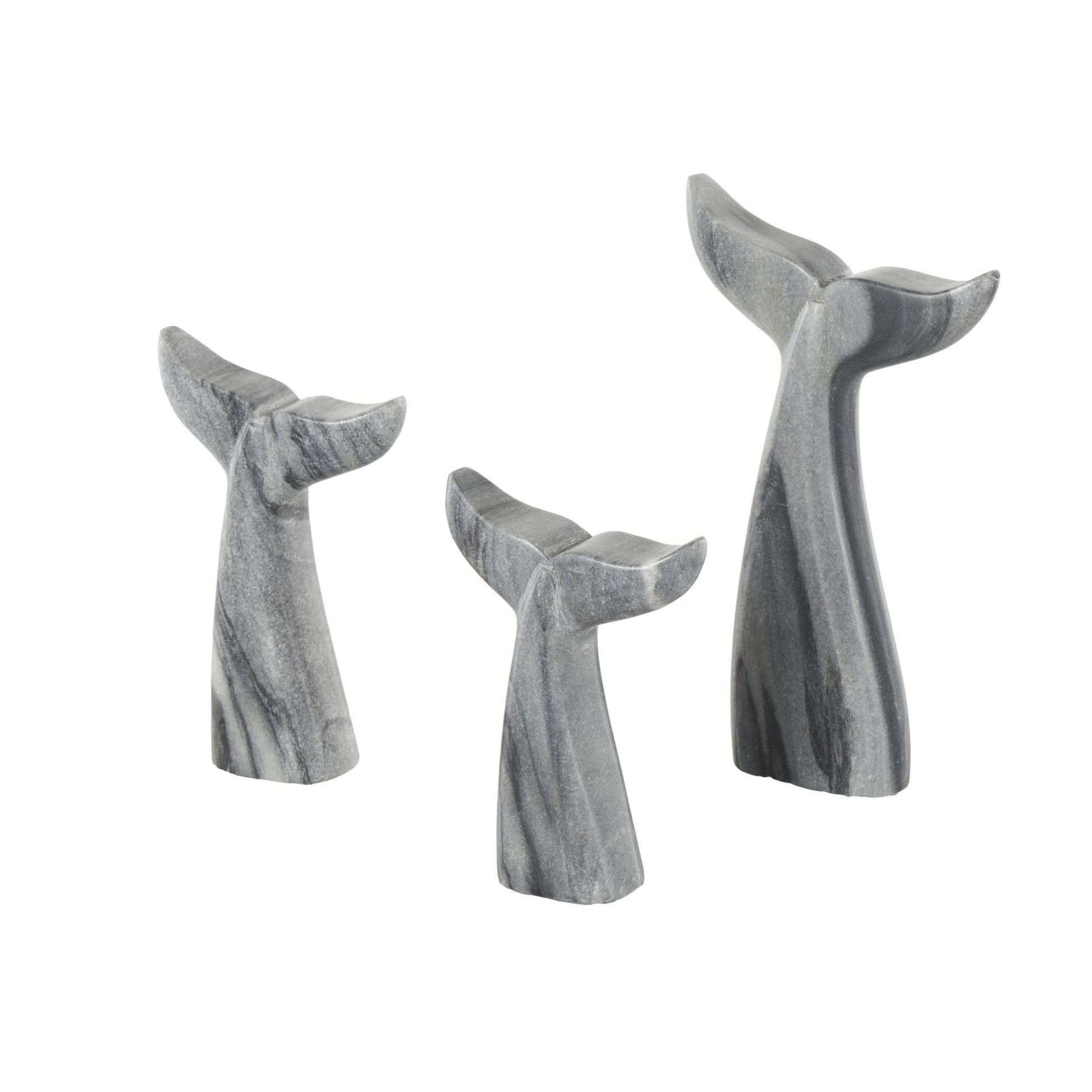 Set of 3 Whale Marble Tail Decorative Sculpture