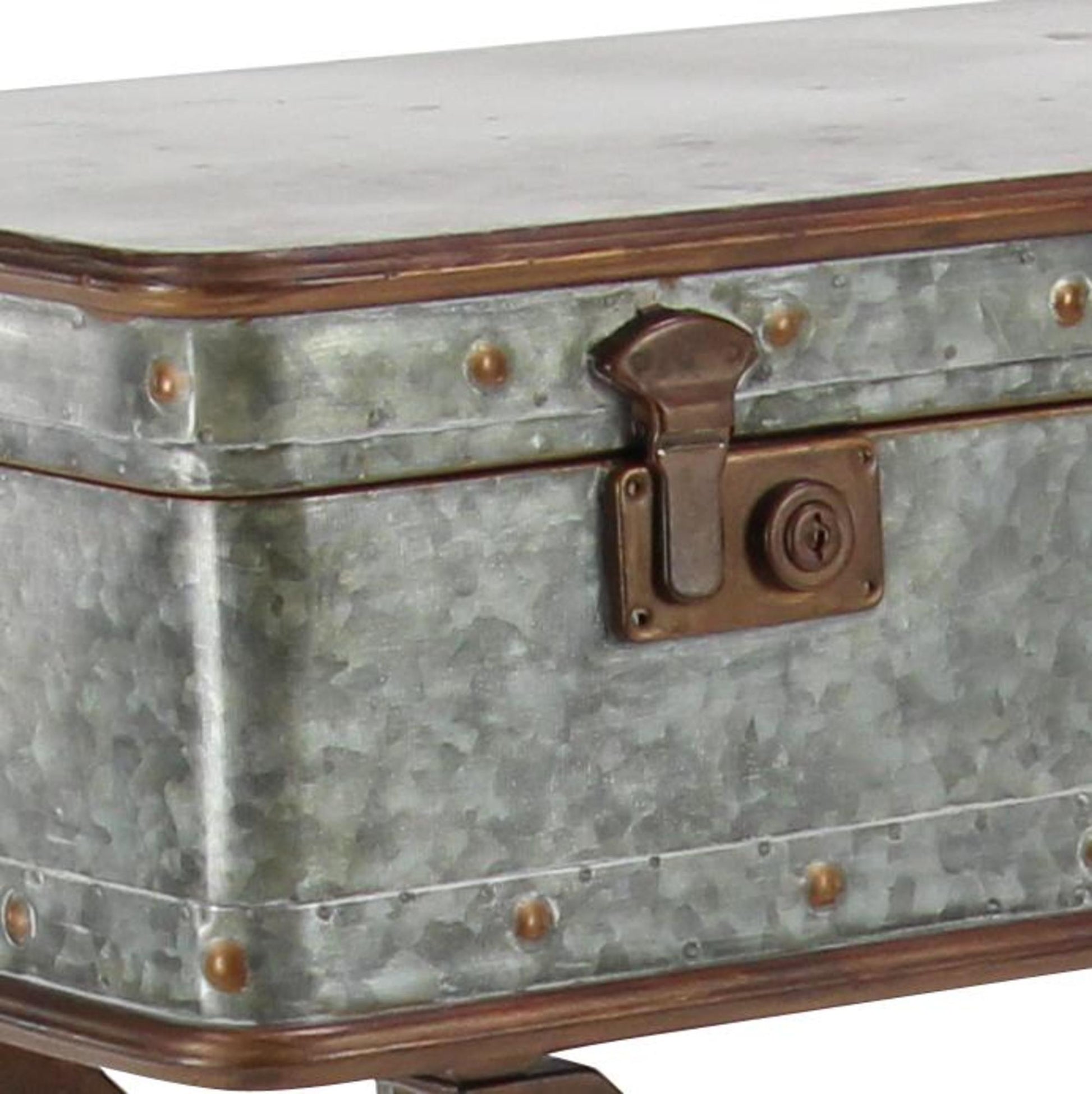 Gray Metal Side End Accent Table with Suitcase Style Top