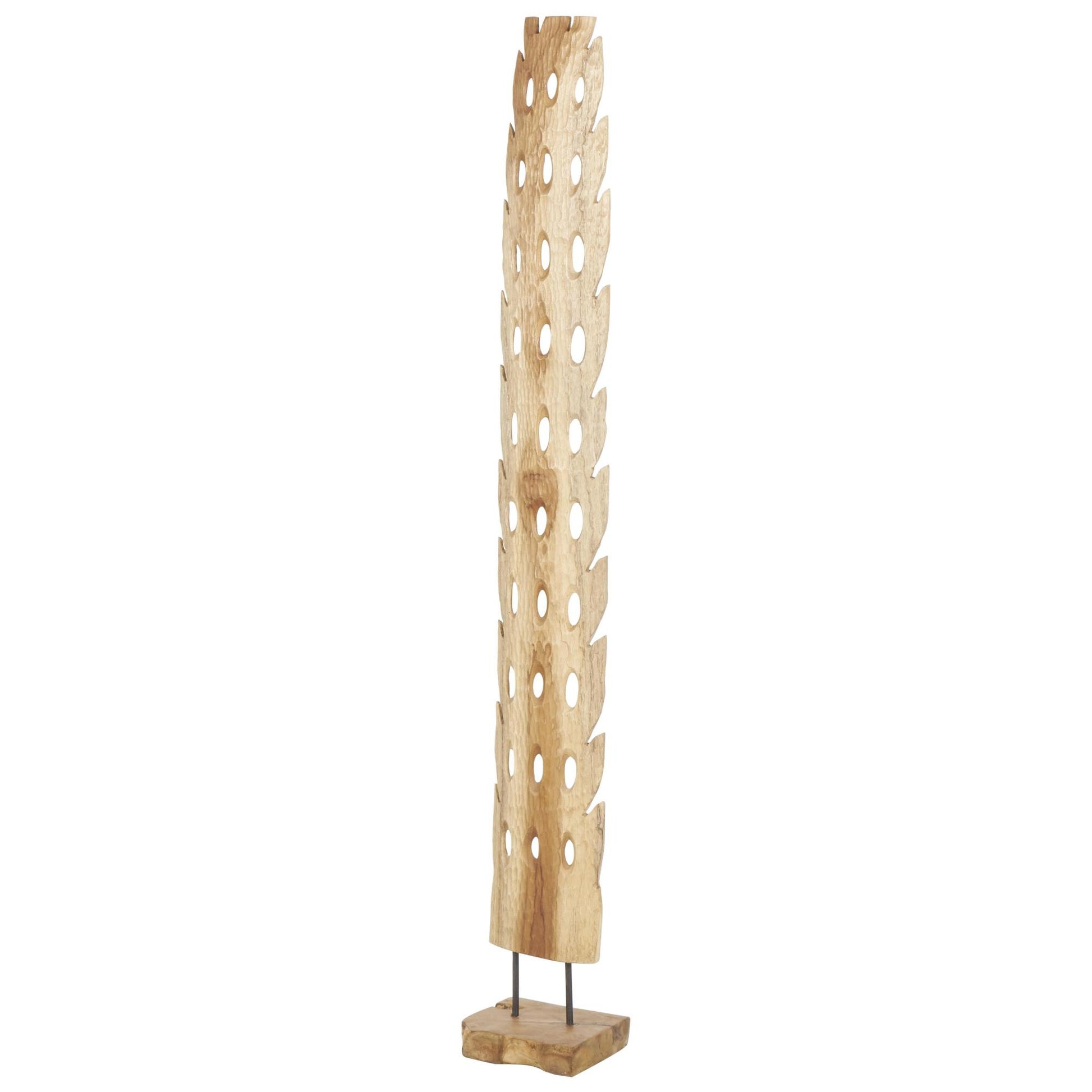 Abstract Brown Teak Wood Handmade Tall Floor Cutout Post Decorative Sculpture with Live Edge Base
