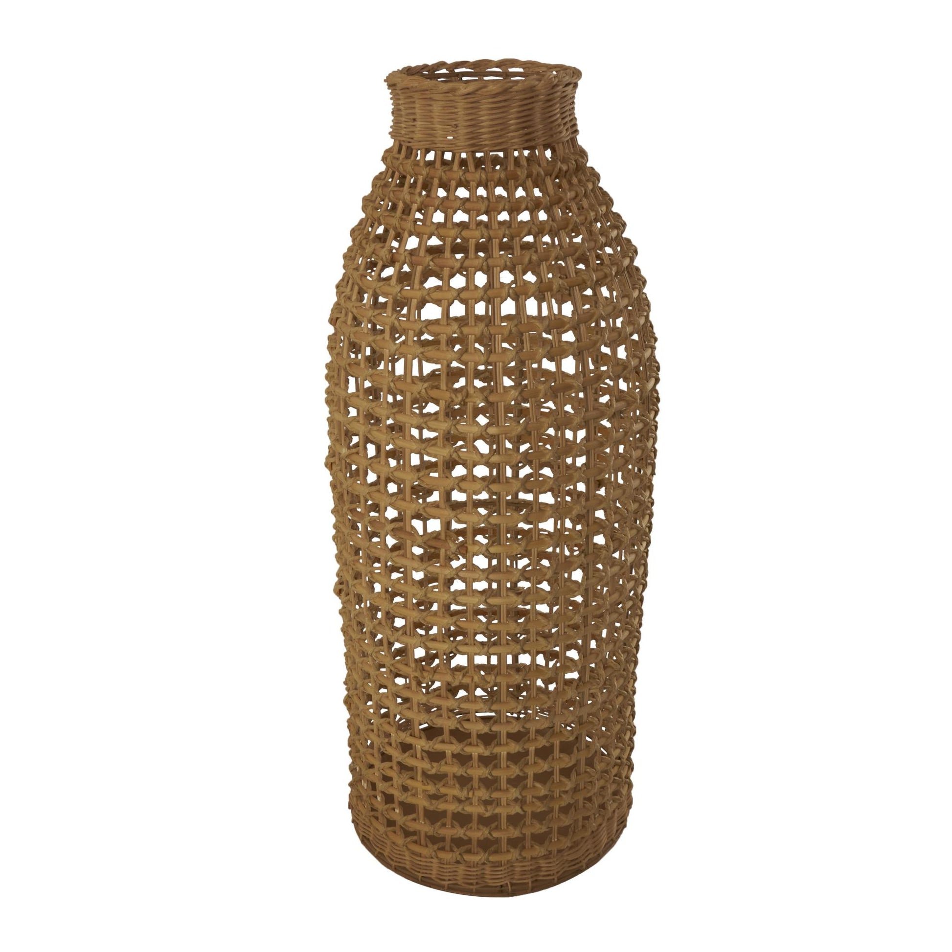 Brown Rattan Handmade Woven Decorative Vase with Open Framed Grid Design