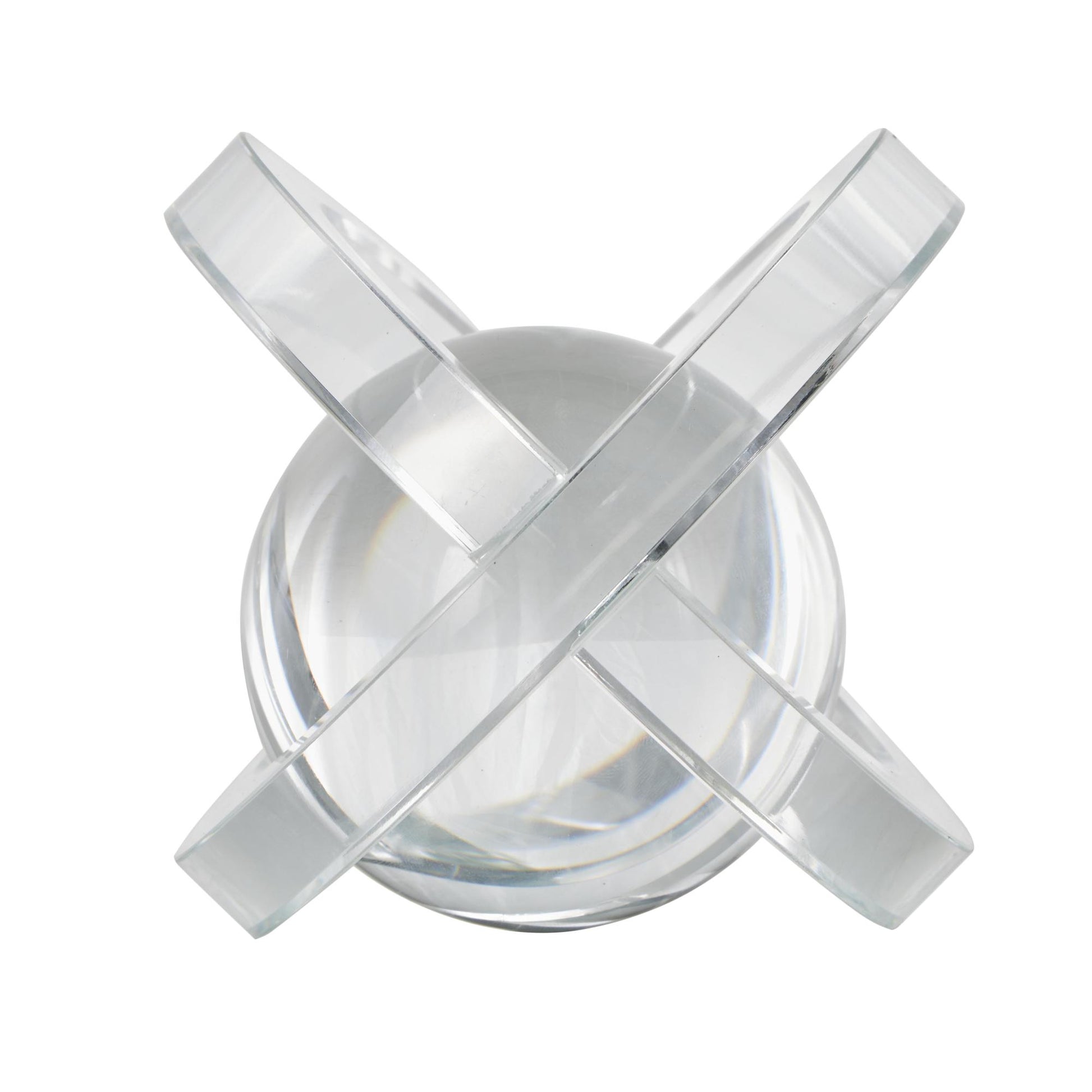 Set of 3 Geometric Clear Glass Orb Decorative Sculpture with Overlapping Rings and Ball Center
