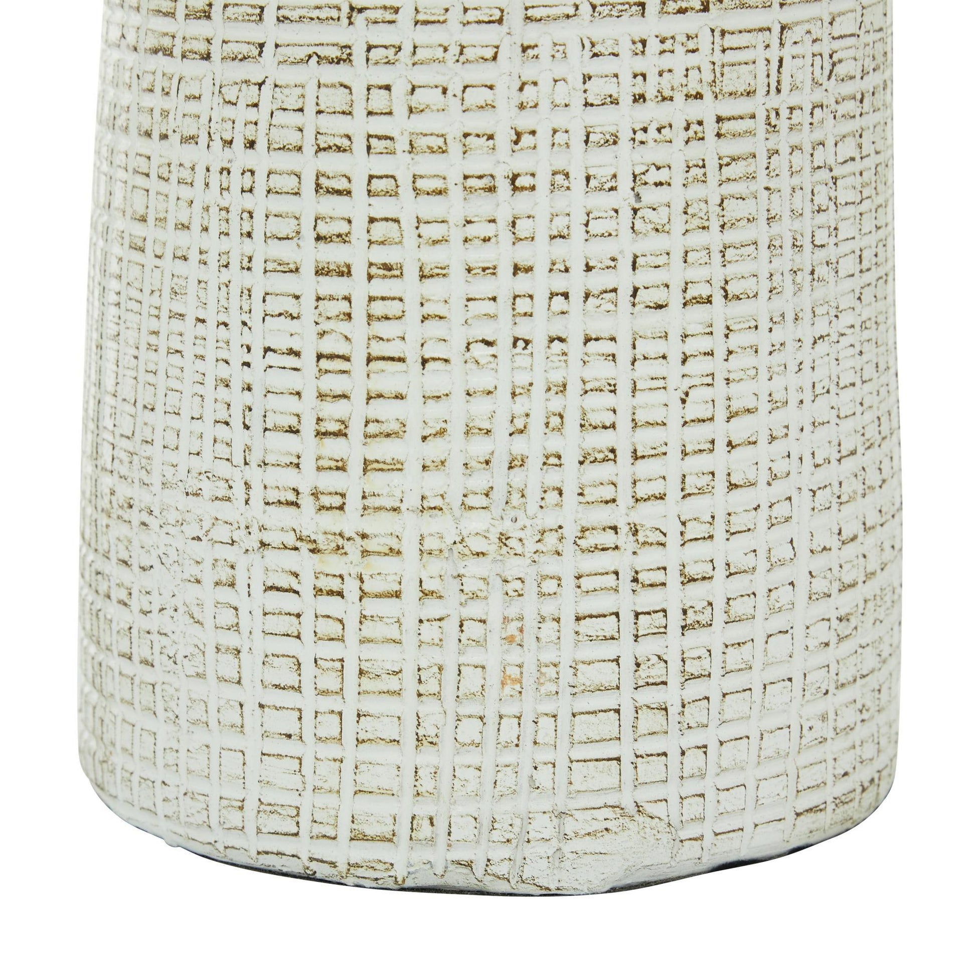 White Ceramic Textured Crosshatch Decorative Vase with Crosshatch Design