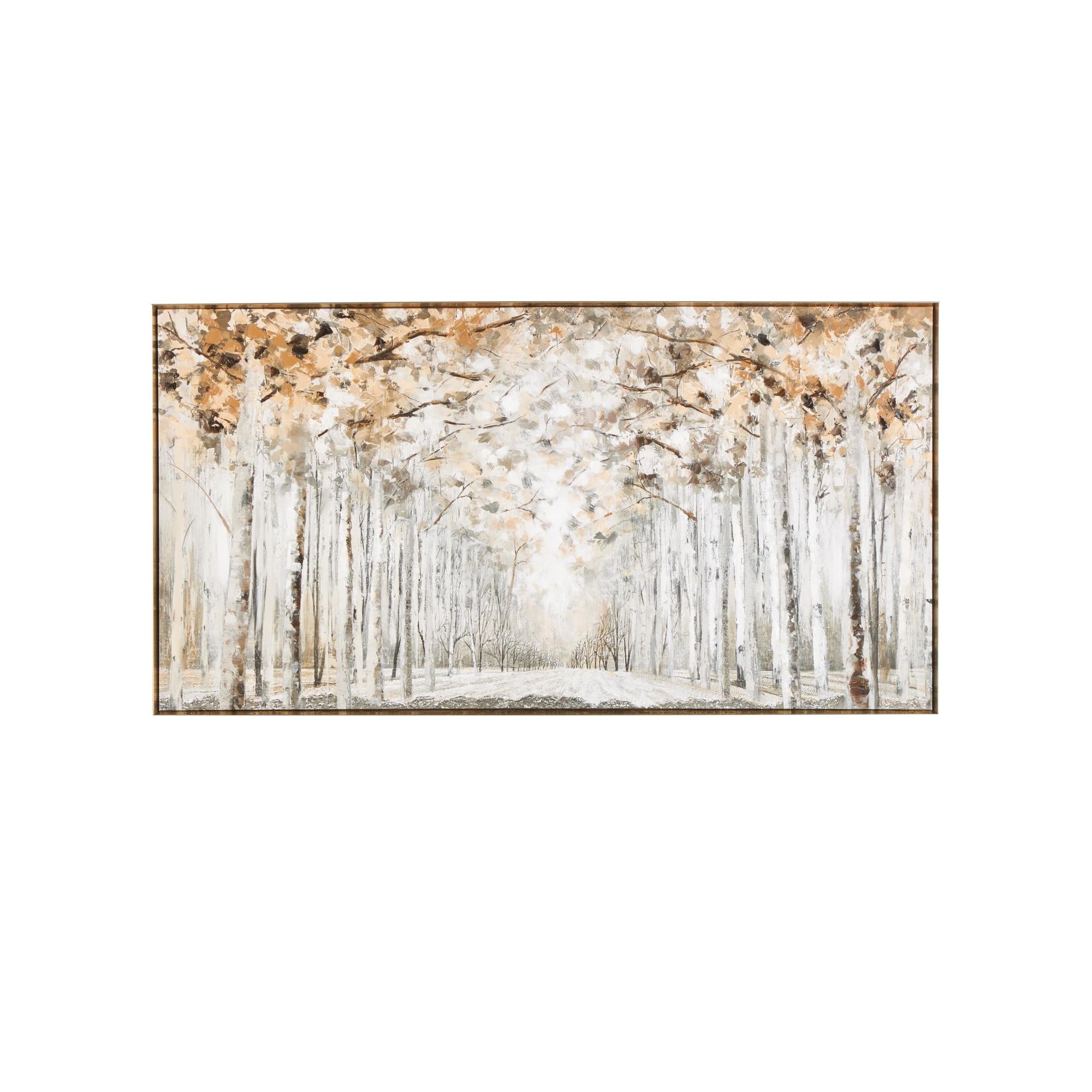 Landscape Gray Canvas Forest Living Room Framed Wall Art with Brown Accents