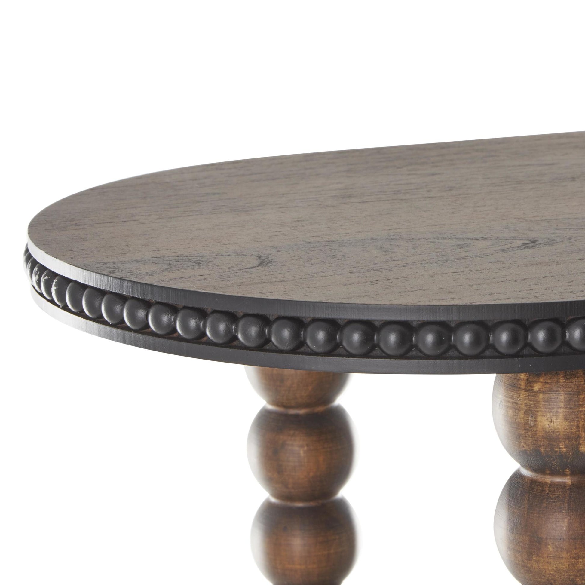 Brown Wood Oval Spindle Living Room Console Table with Beaded Edges