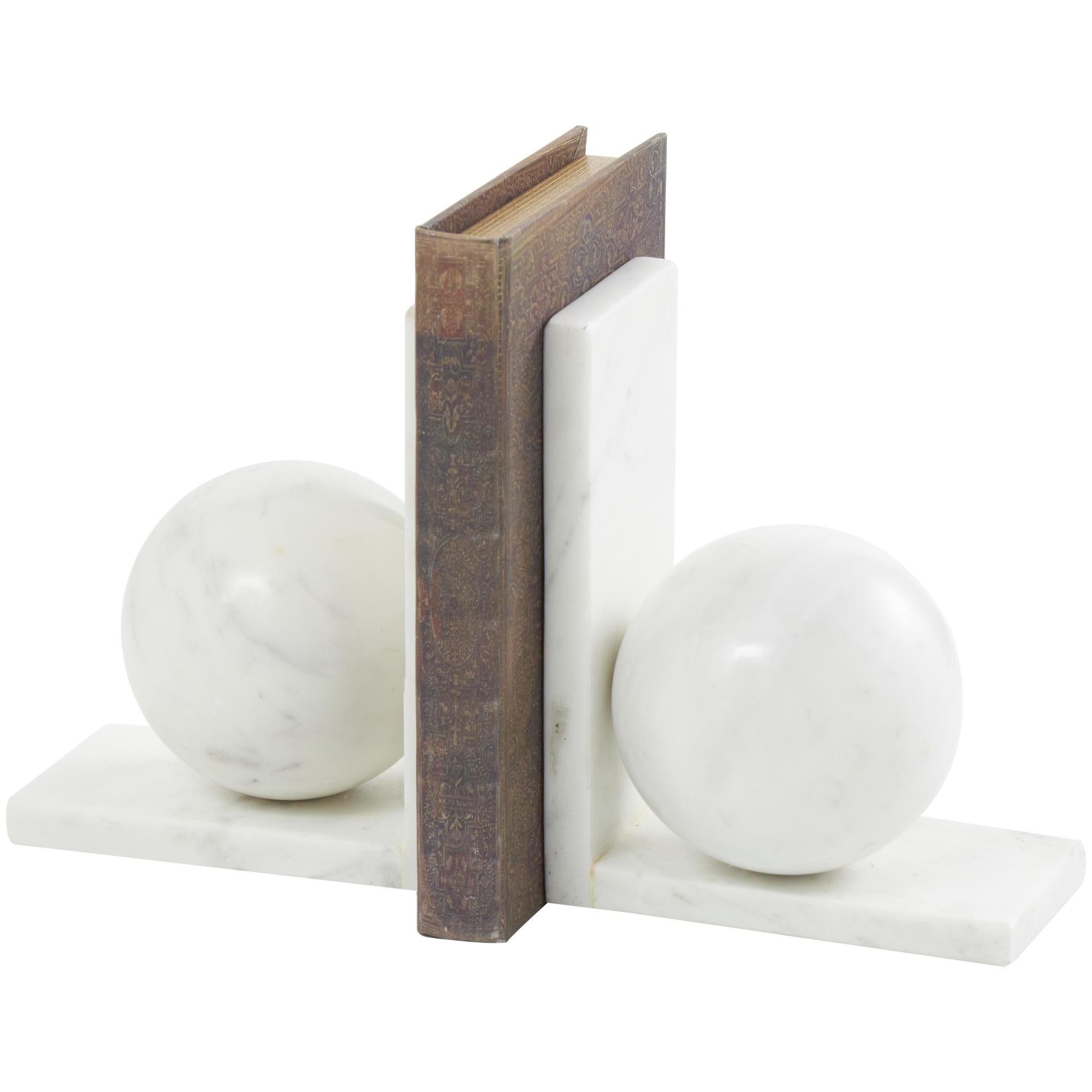 Set of 2 Geometric Marble Sleek Orb 12 lbs Decorative Bookends with L- Shaped Bases