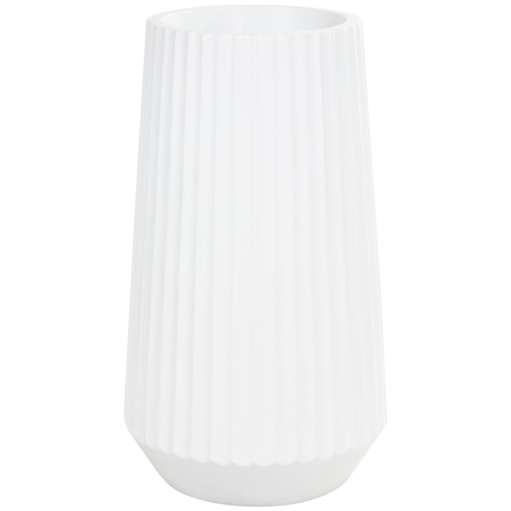 White Resin Large Ribbed Floor Decorative Vase