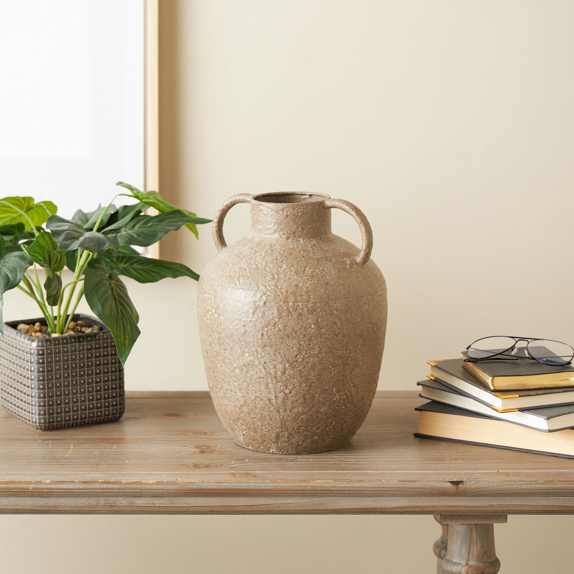 Brown Metal Antique Inspired Decorative Vase with Handles