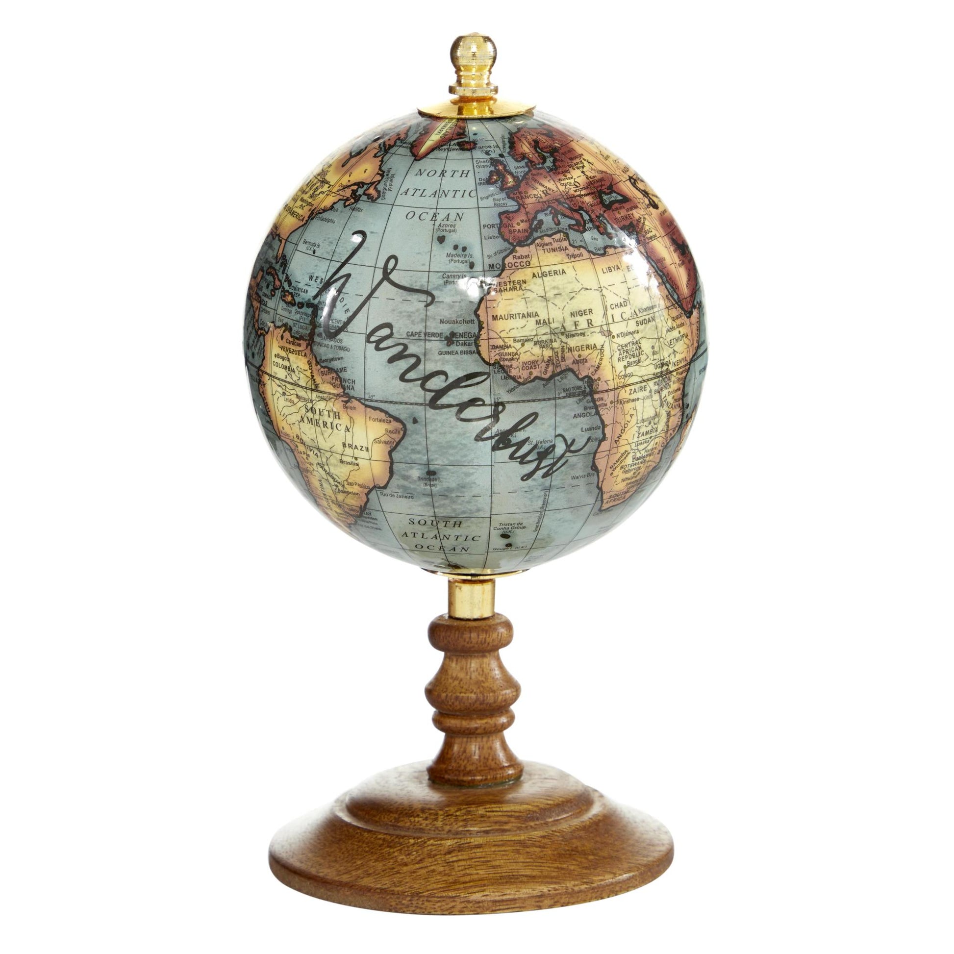 Set of 4 World Map Multi Colored Mango Wood Small Educational/Geographic Earth Globe
