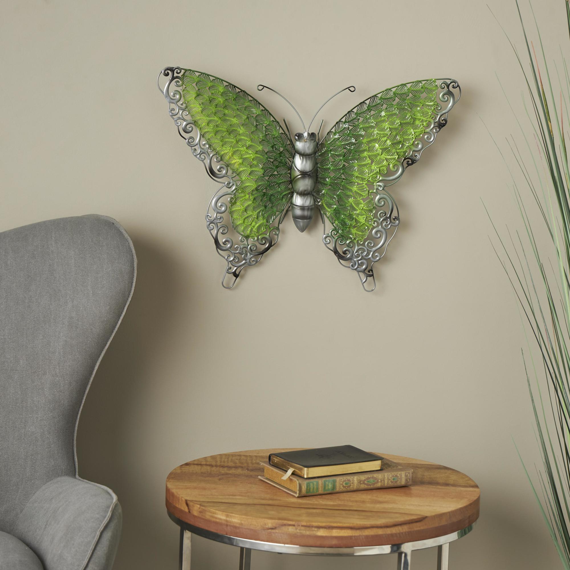 Butterfly Metal Cutout Home Wall Decor with Silver Scroll Details