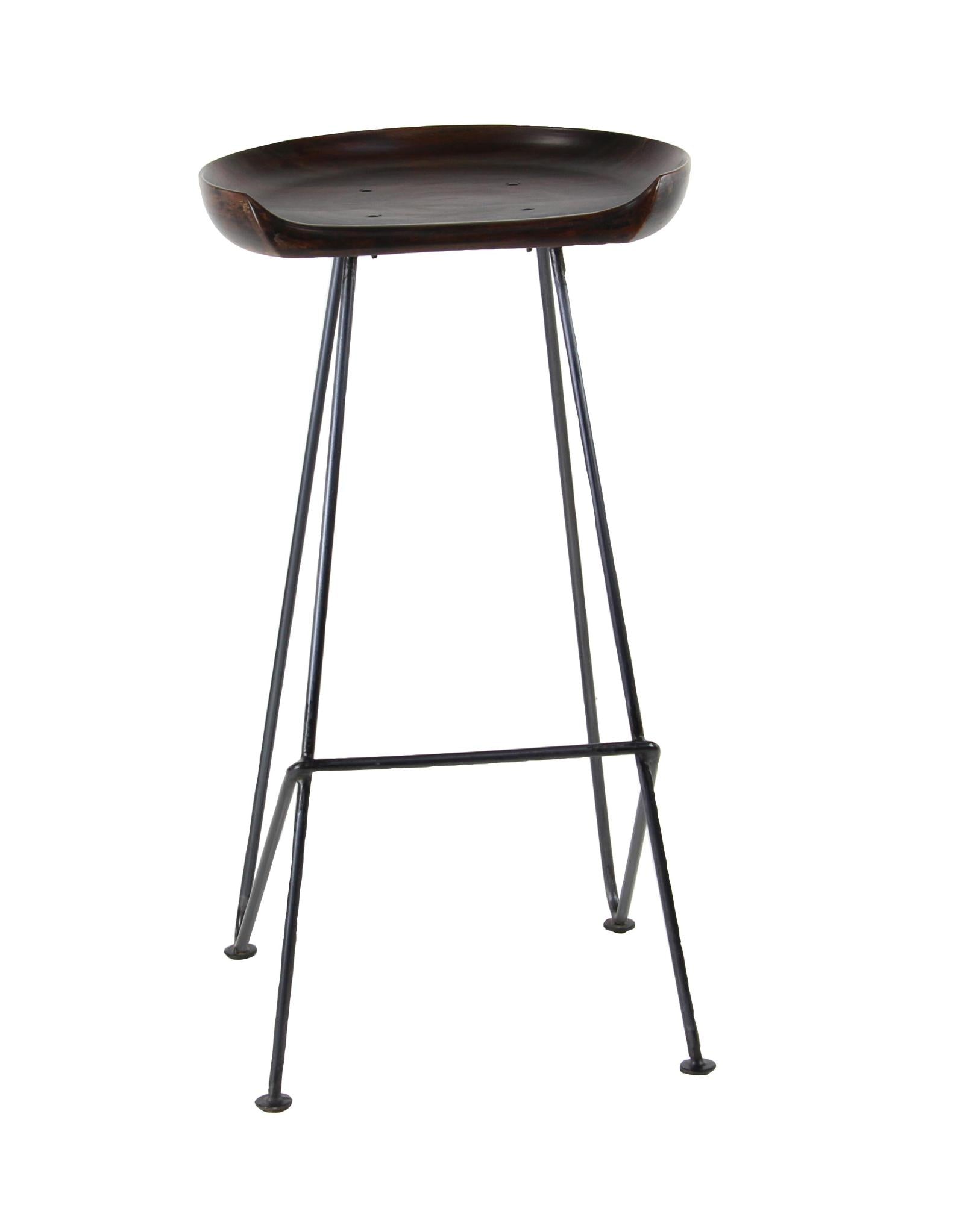 Brown Wood Kitchen Bar Stool with Wood Seat