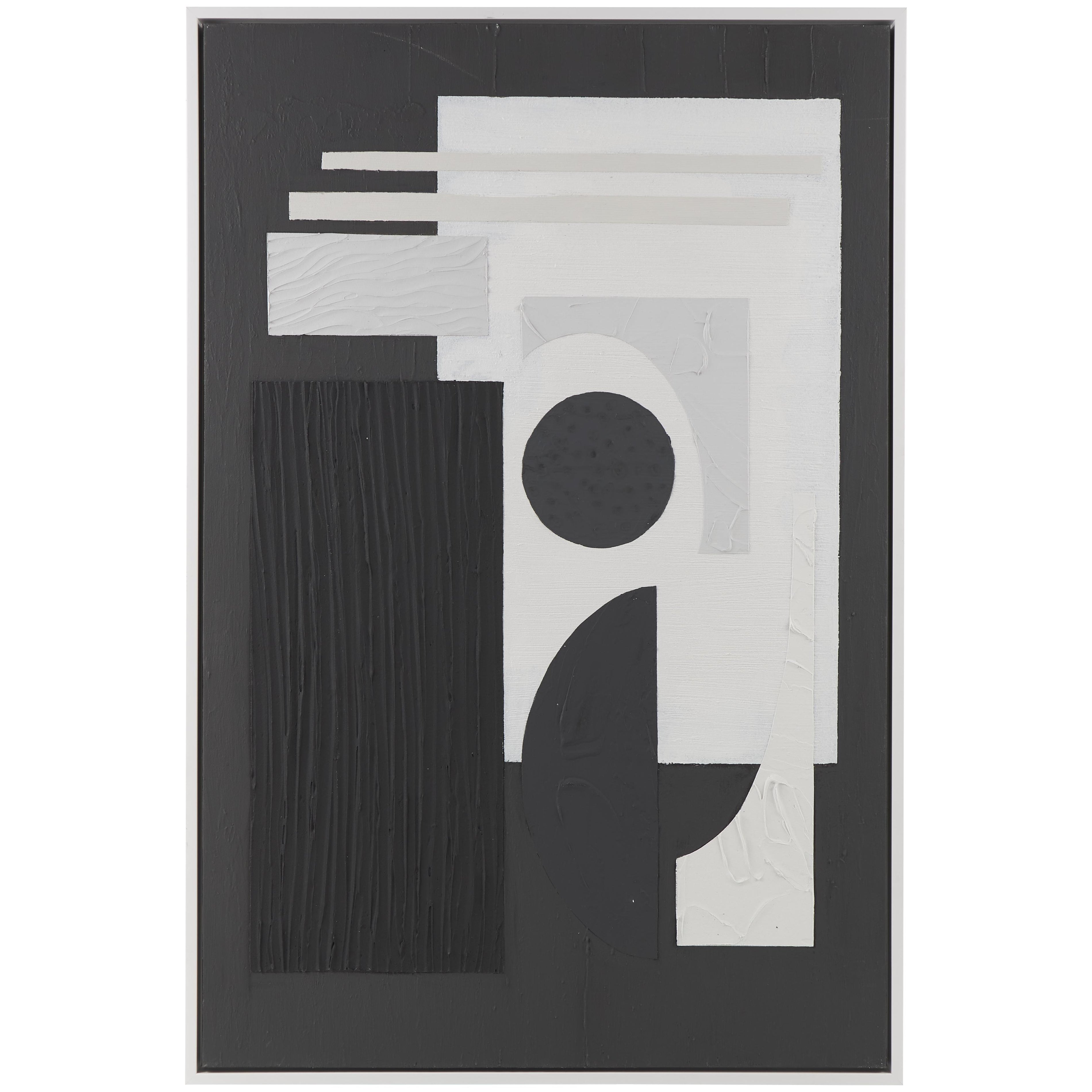 Geometric Canvas Textured Living Room Framed Wall Art with Various Shapes and White Accents