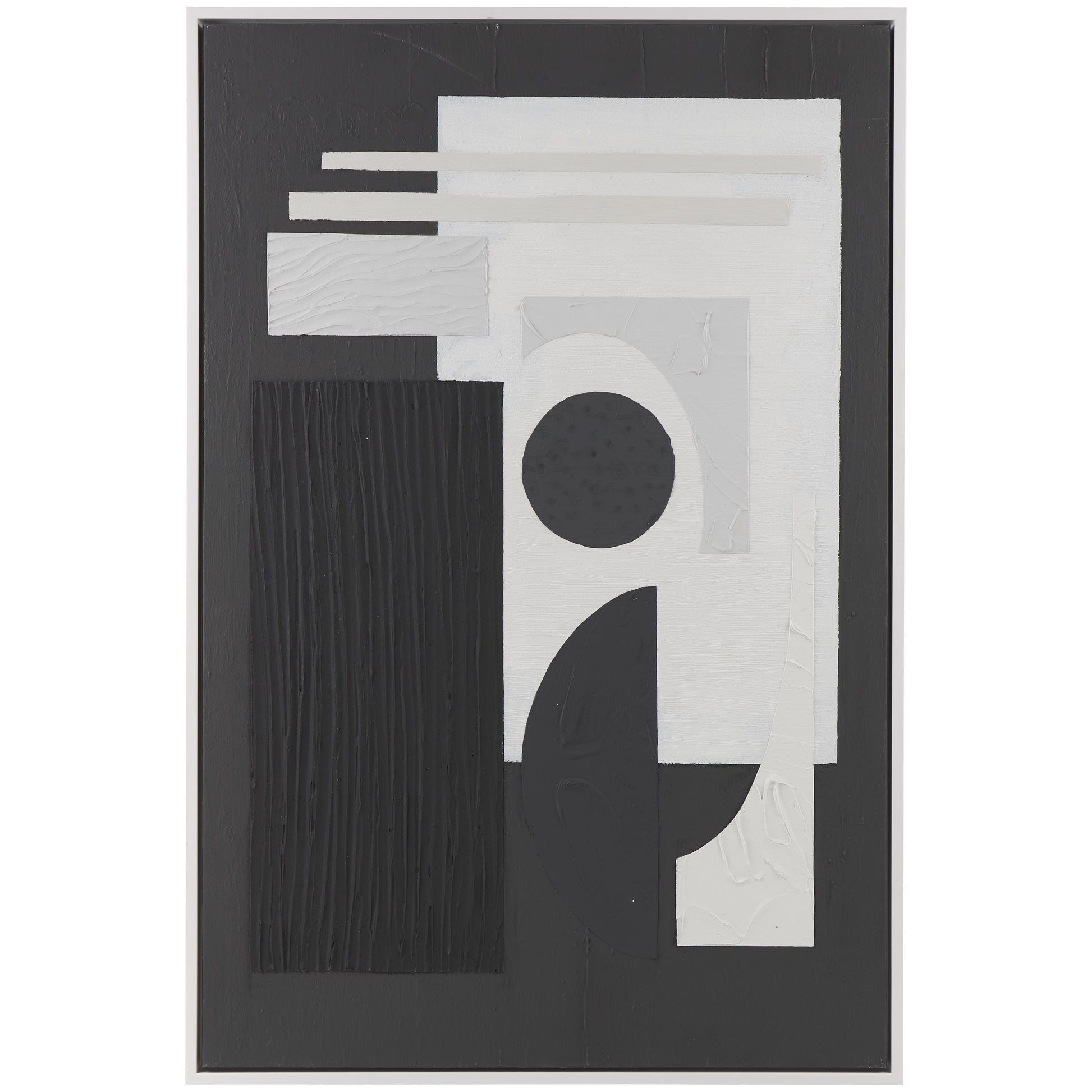 Geometric Canvas Textured Living Room Framed Wall Art with Various Shapes and White Accents