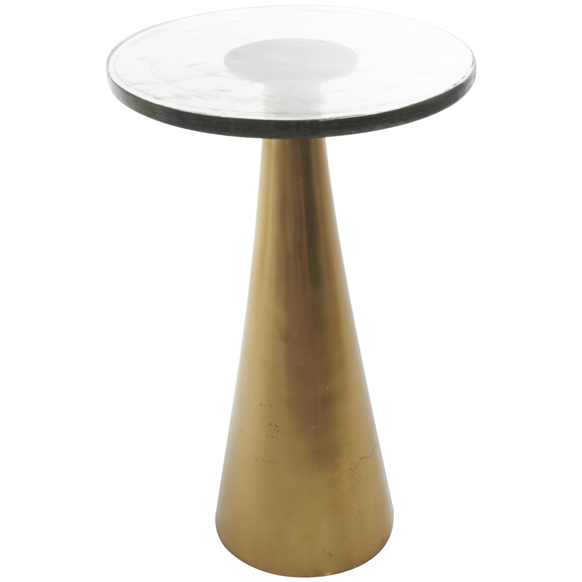 Geometric Aluminum Metal Cone Side End Accent Table with Textured Glass Tabletop
