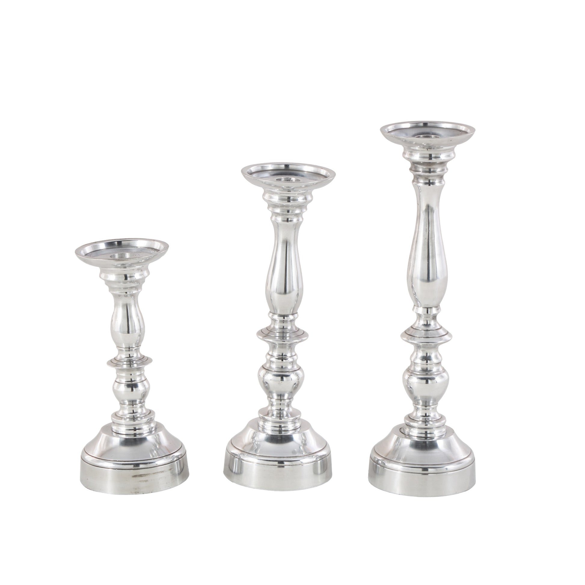 Set of 3 Silver Aluminum Metal Decorative Candle Holder