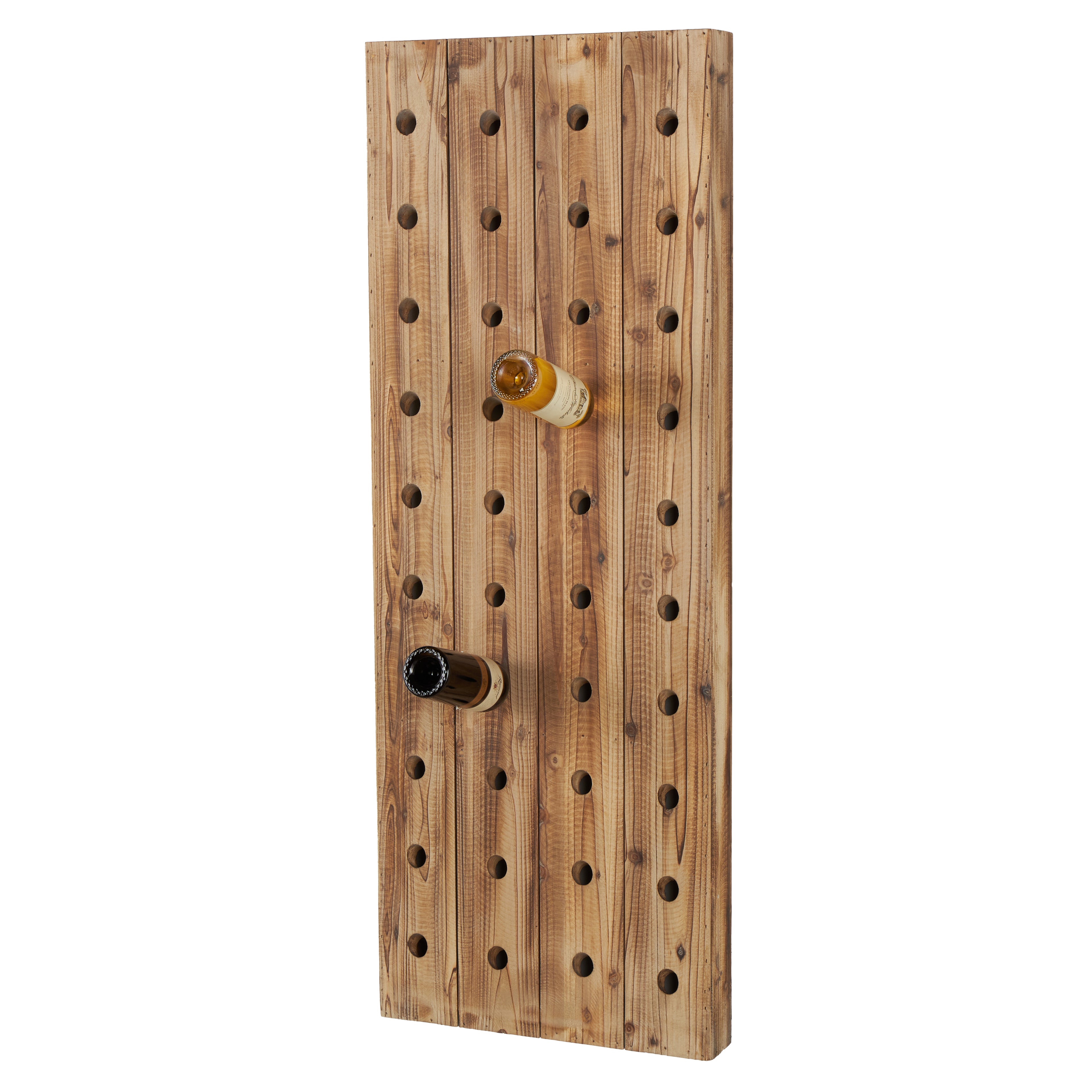 Brown Wood Tall 40 Hole Display Wall Wine Rack