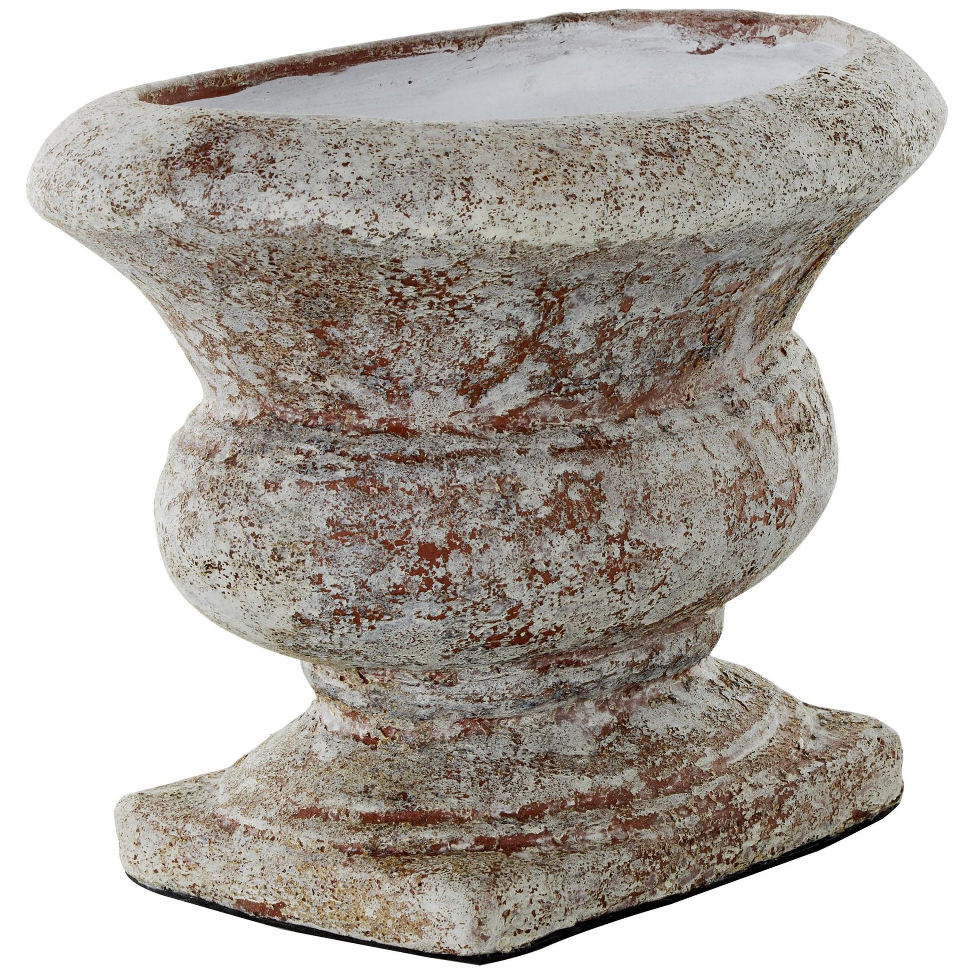 Brown Ceramic Antique Style Textured Wide Decorative Vase with Copper Accents