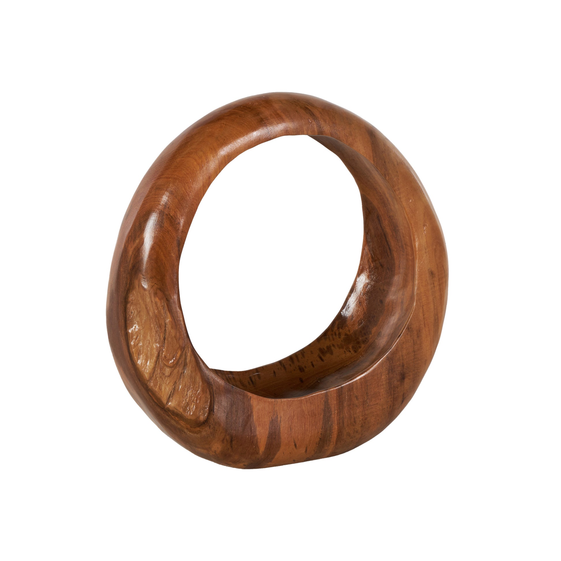 Abstract Brown Teak Wood Handmade Round Decorative Sculpture
