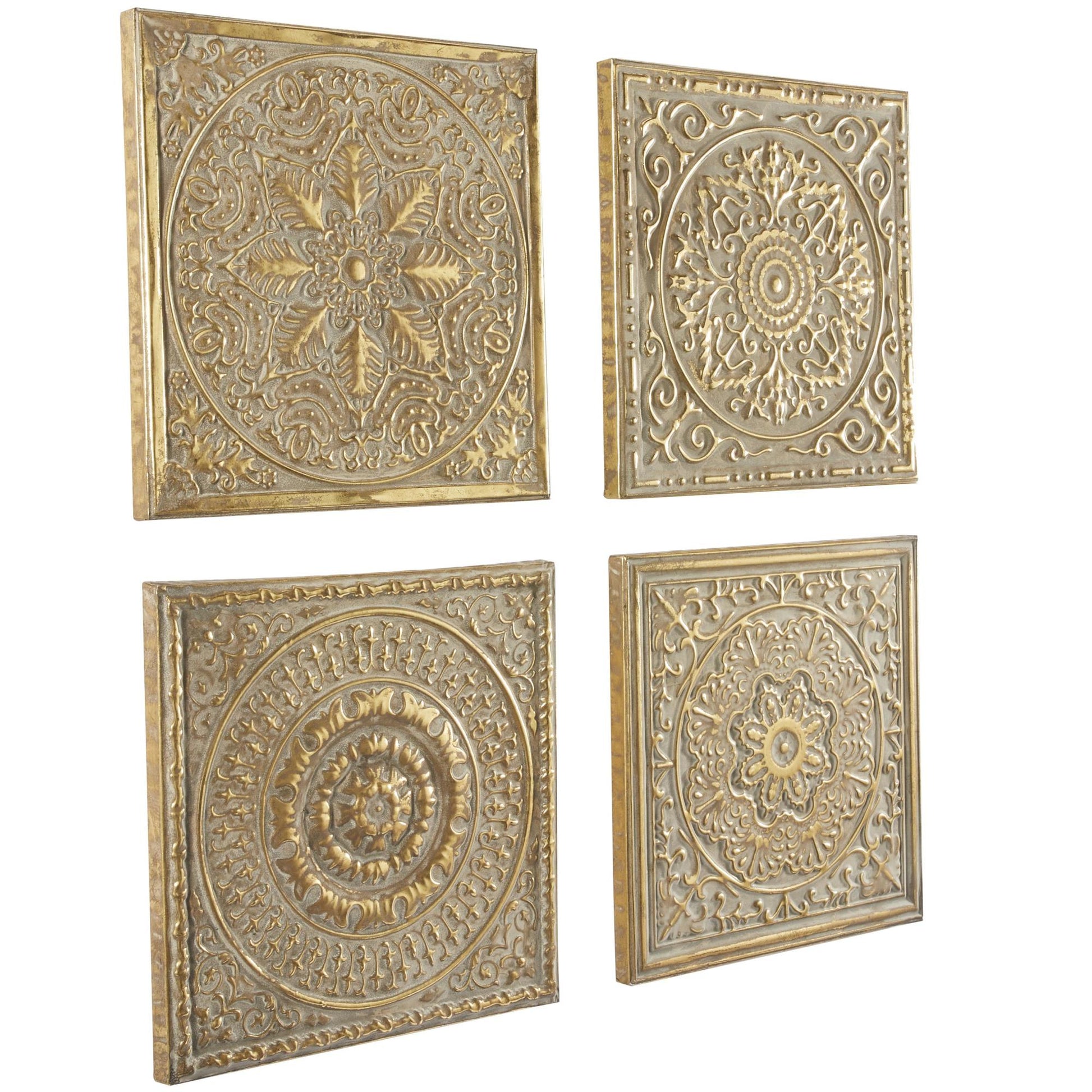 Set of 4 Scroll Gold Metal Home Wall Decor with Embossed Details