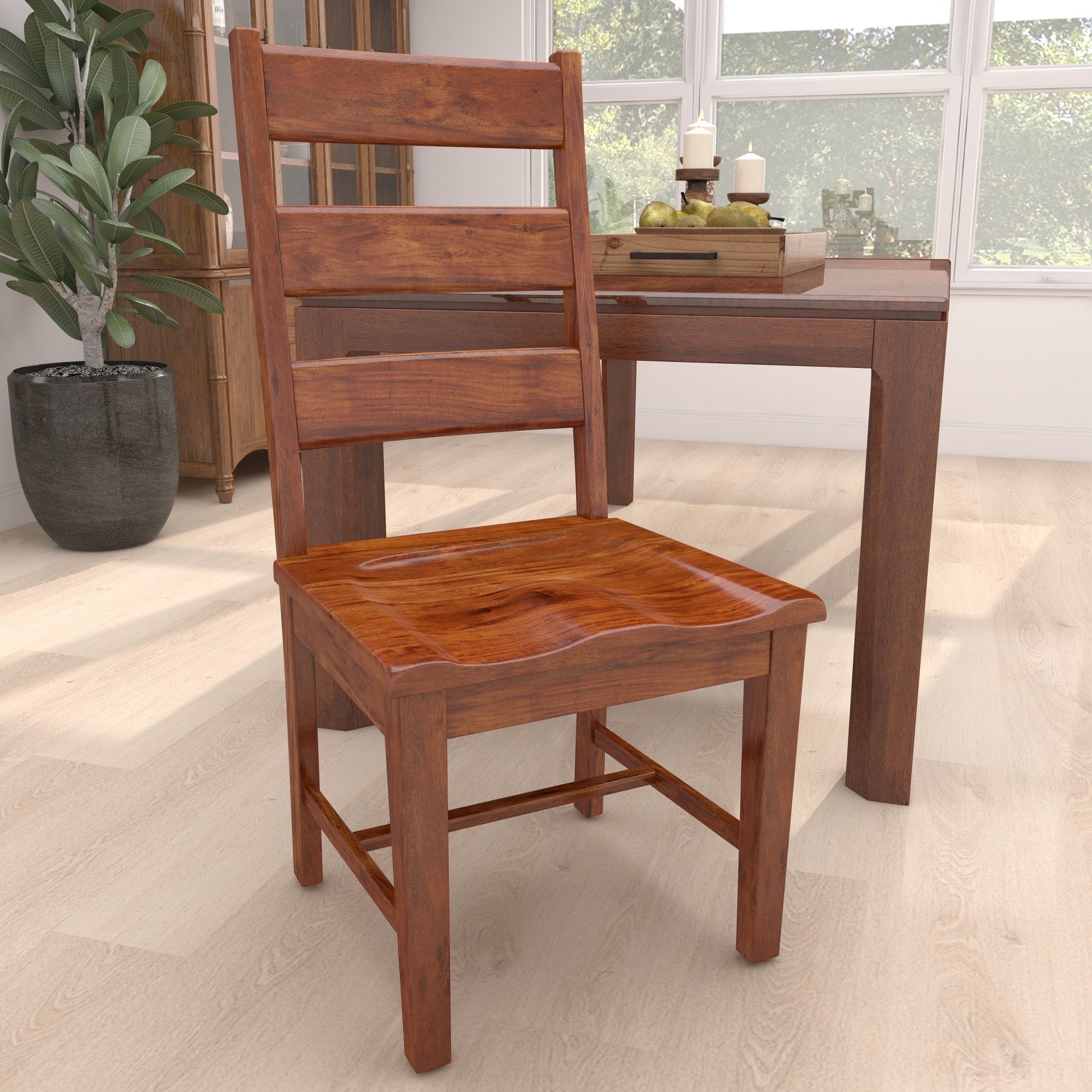 Brown Mango Wood Ladder Back Kitchen Dining Chair