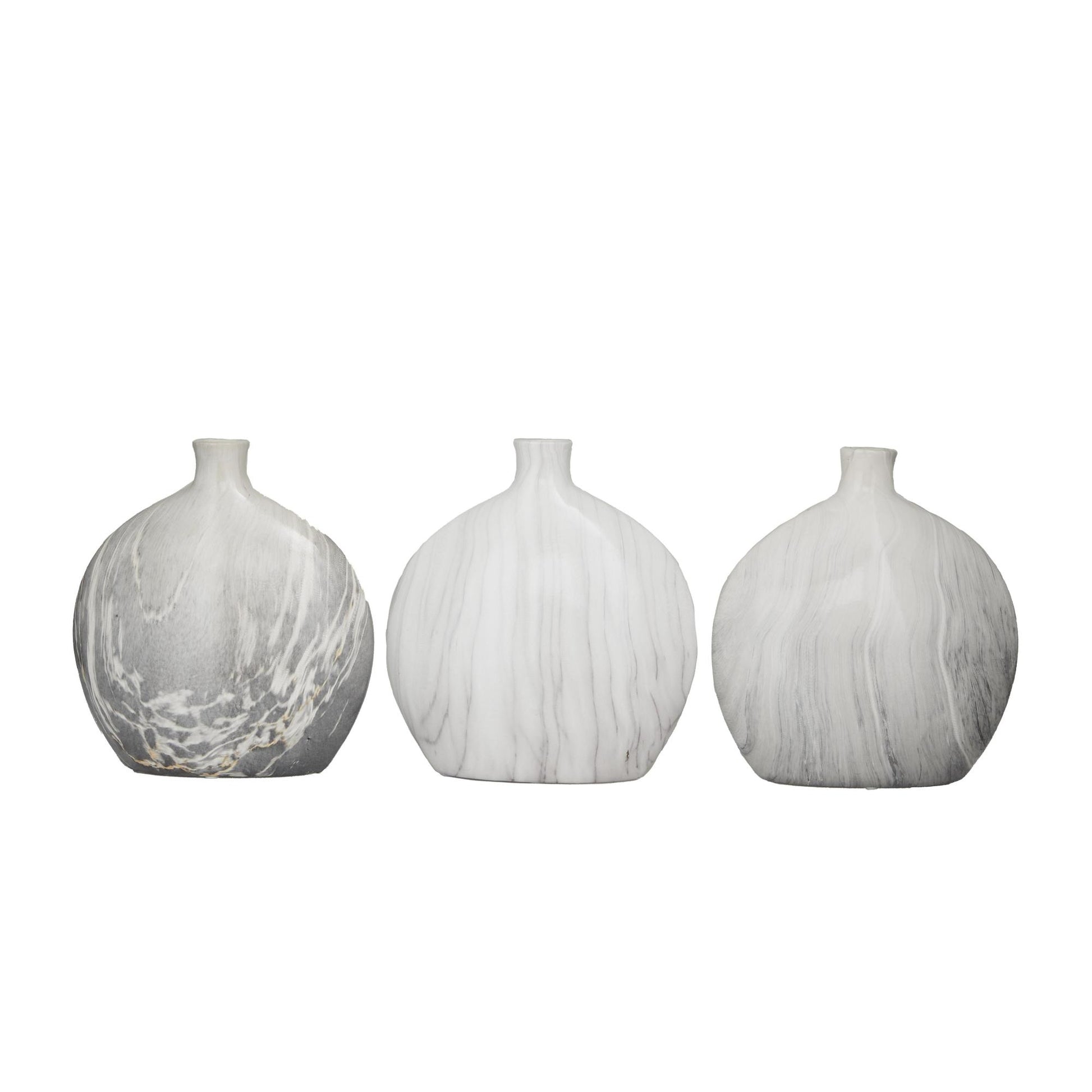 Set of 3 Gray Ceramic Faux Marble Decorative Vase