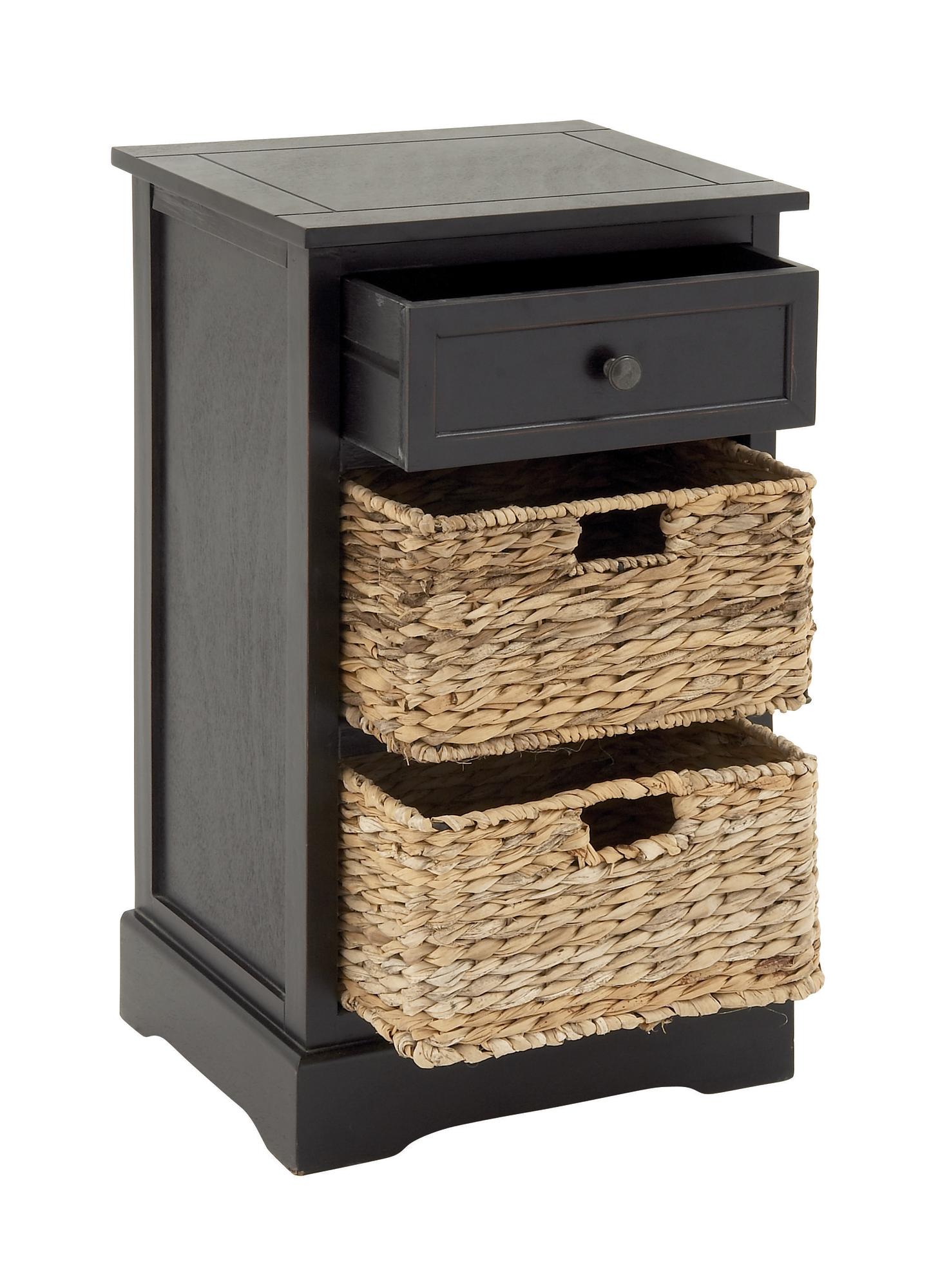Wood 1 Drawer Room Storage Unit with 2 Wicker Basket Drawers 16" x 13" x 28"