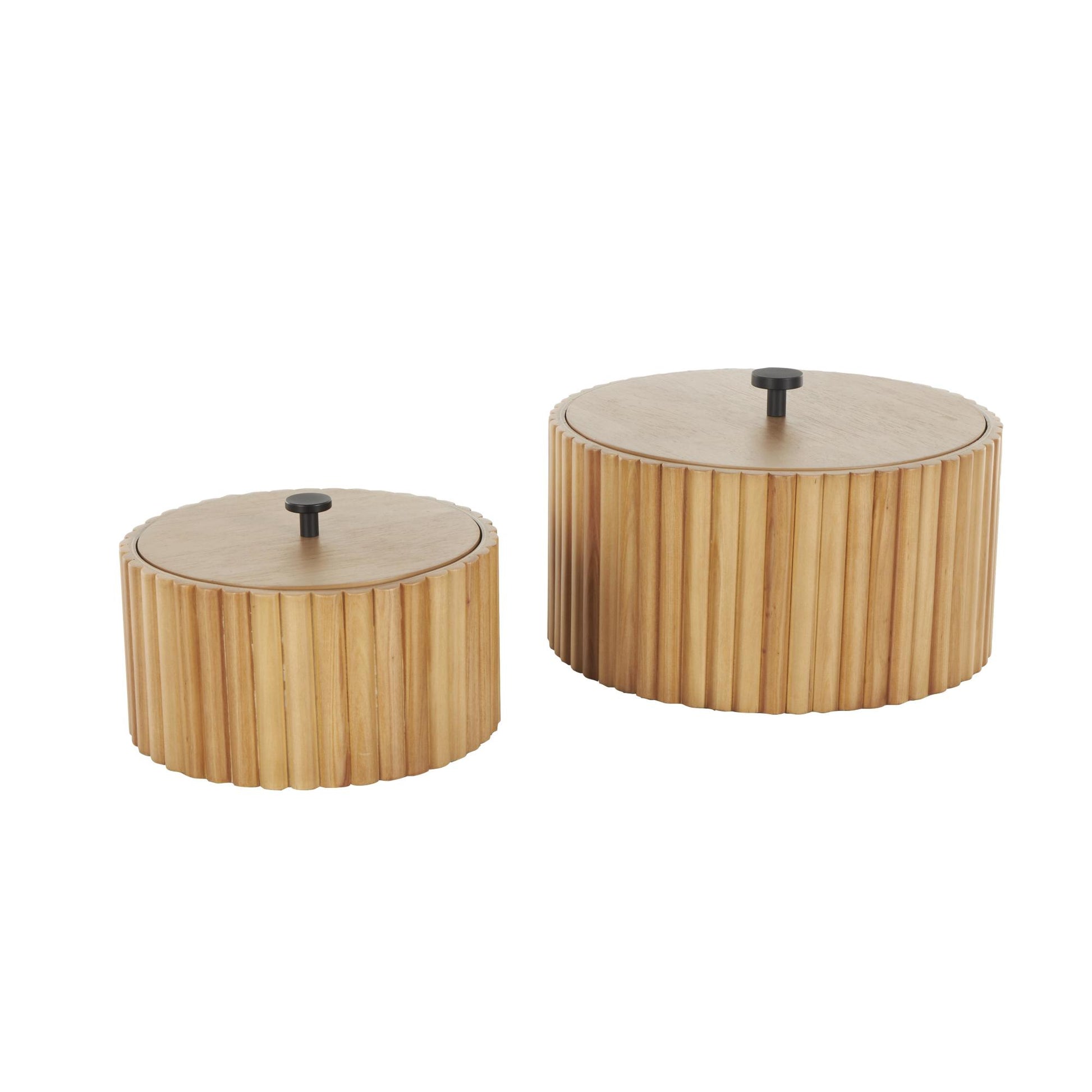 Set of 2 Brown Wooden Handmade Slatted Decorative Box with Lids