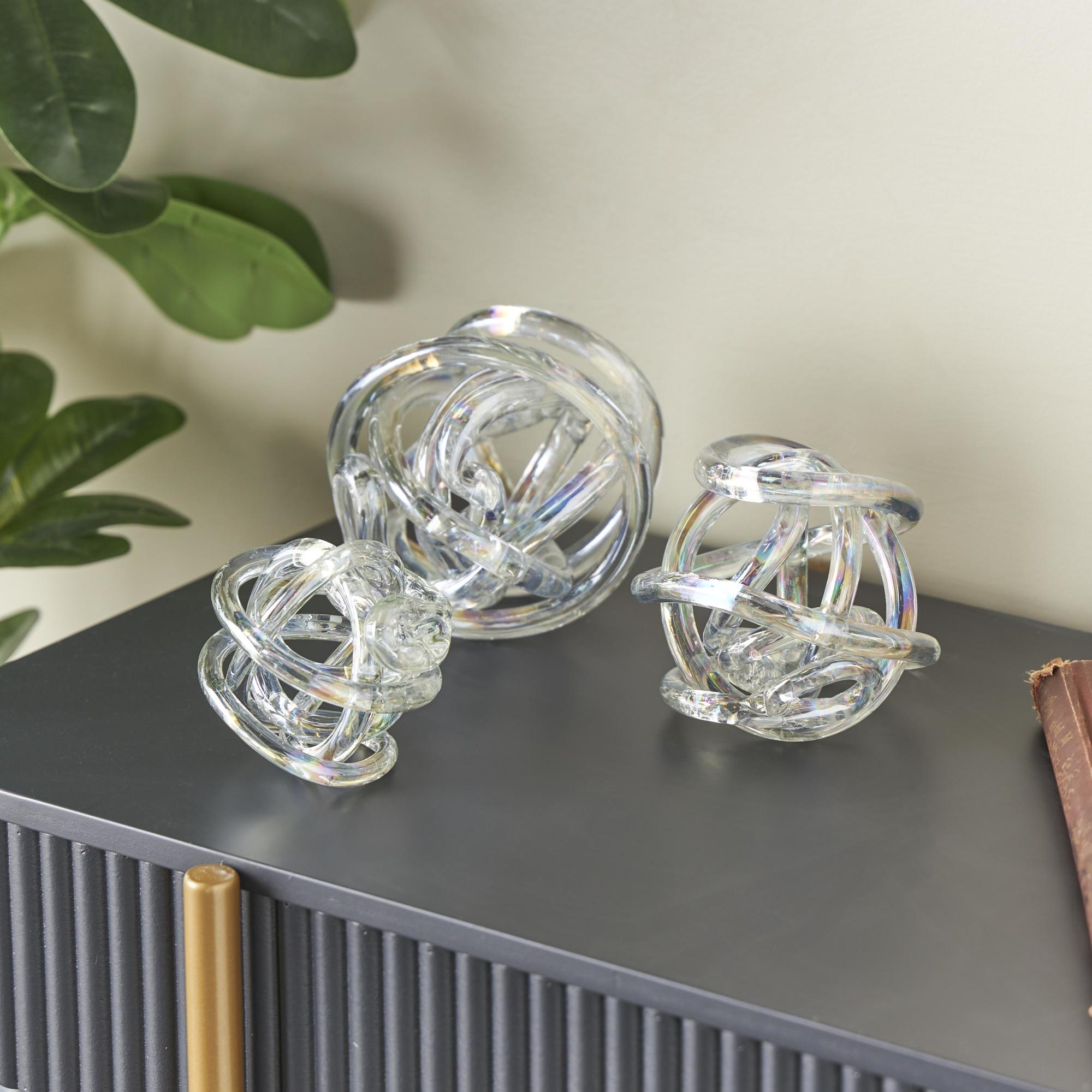 Set of 3 Knot Glass Handmade Knotted Ball Decorative Sculpture