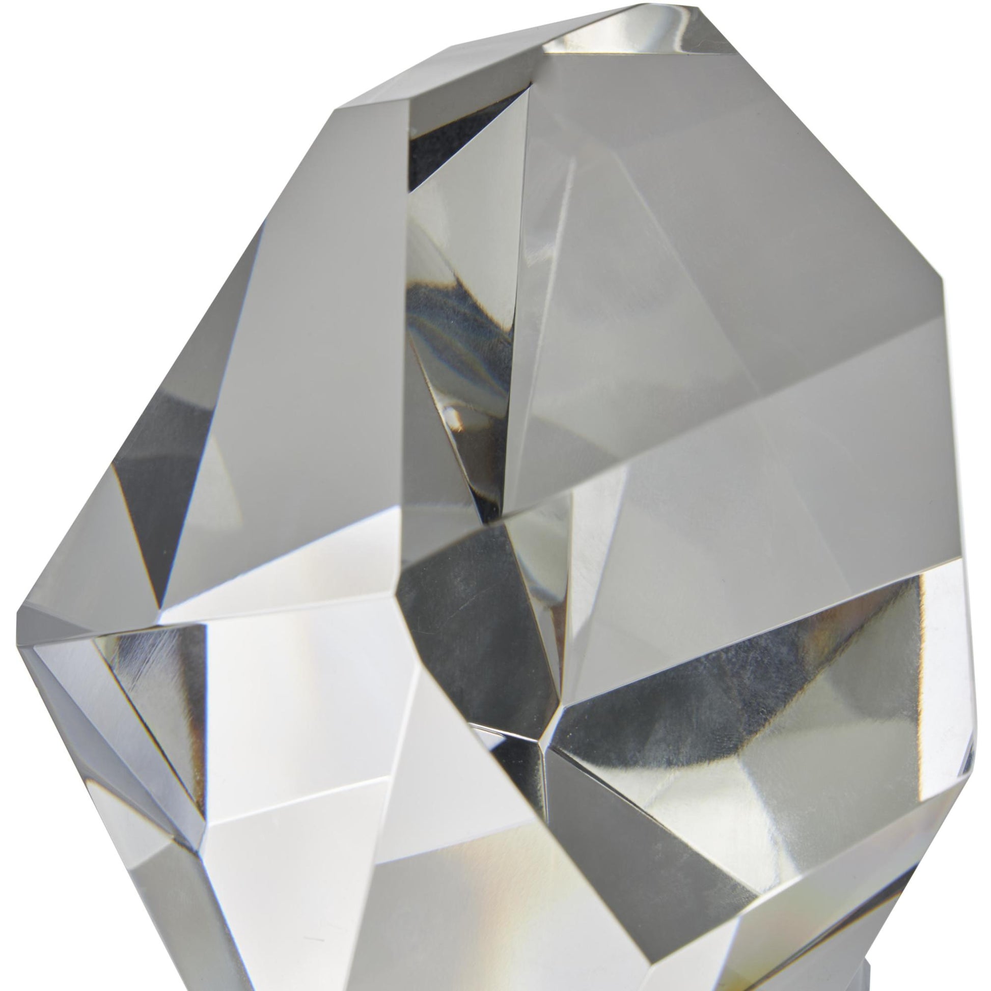 Geometric Clear Glass Cut Stone Inspired Decorative Sculpture with Black Base