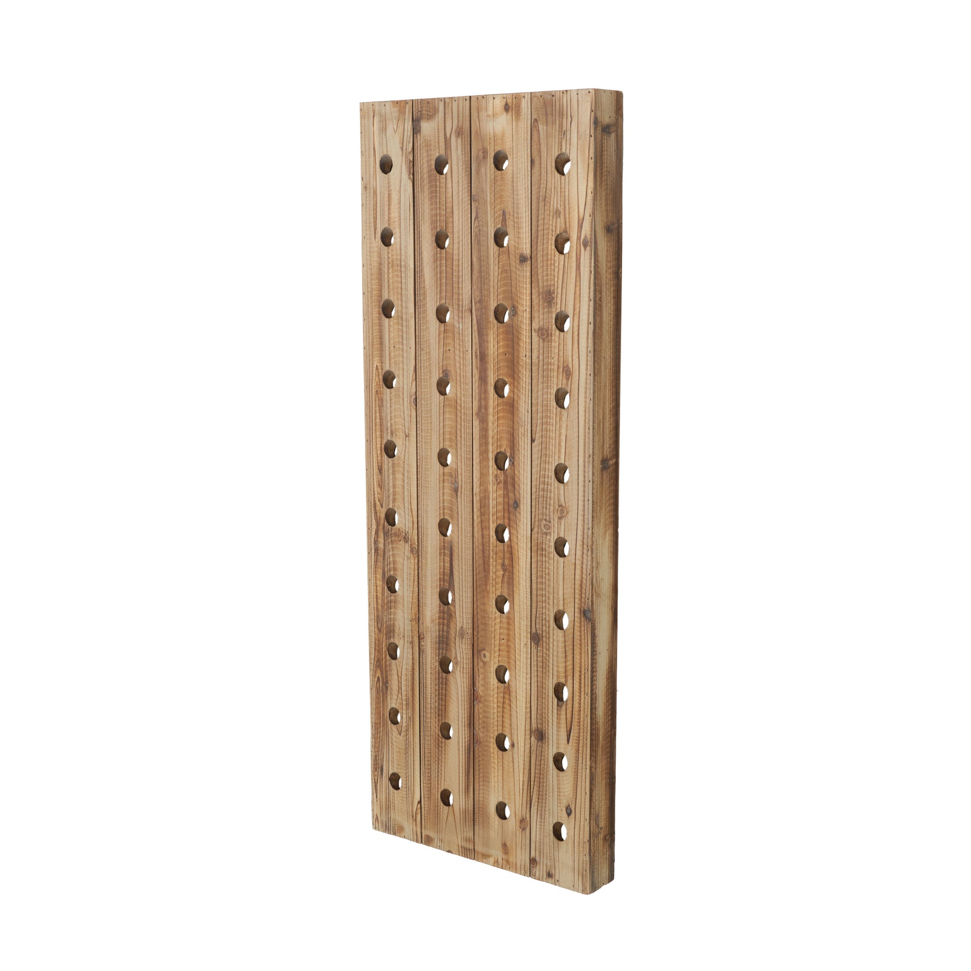 Brown Wood Tall 40 Hole Display Wall Wine Rack