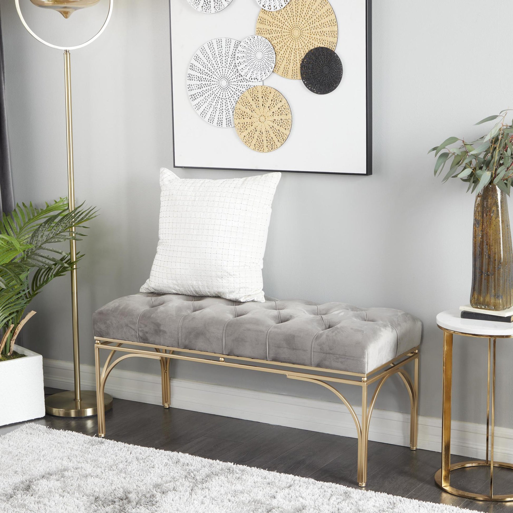 Velvet Home Bench with Gold Legs