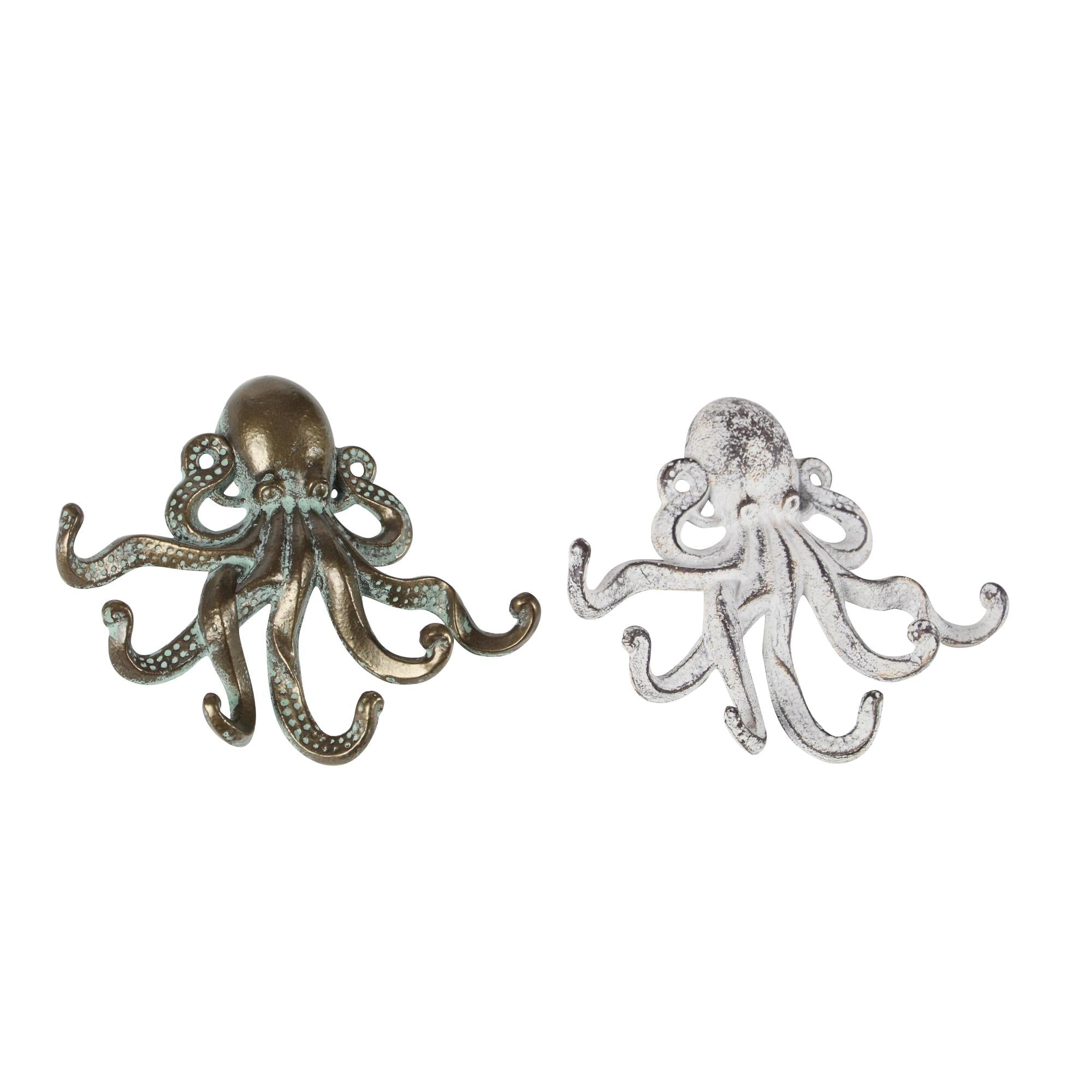 Set of 2 Octopus Bronze Metal 6 Hangers Home Wall Hook