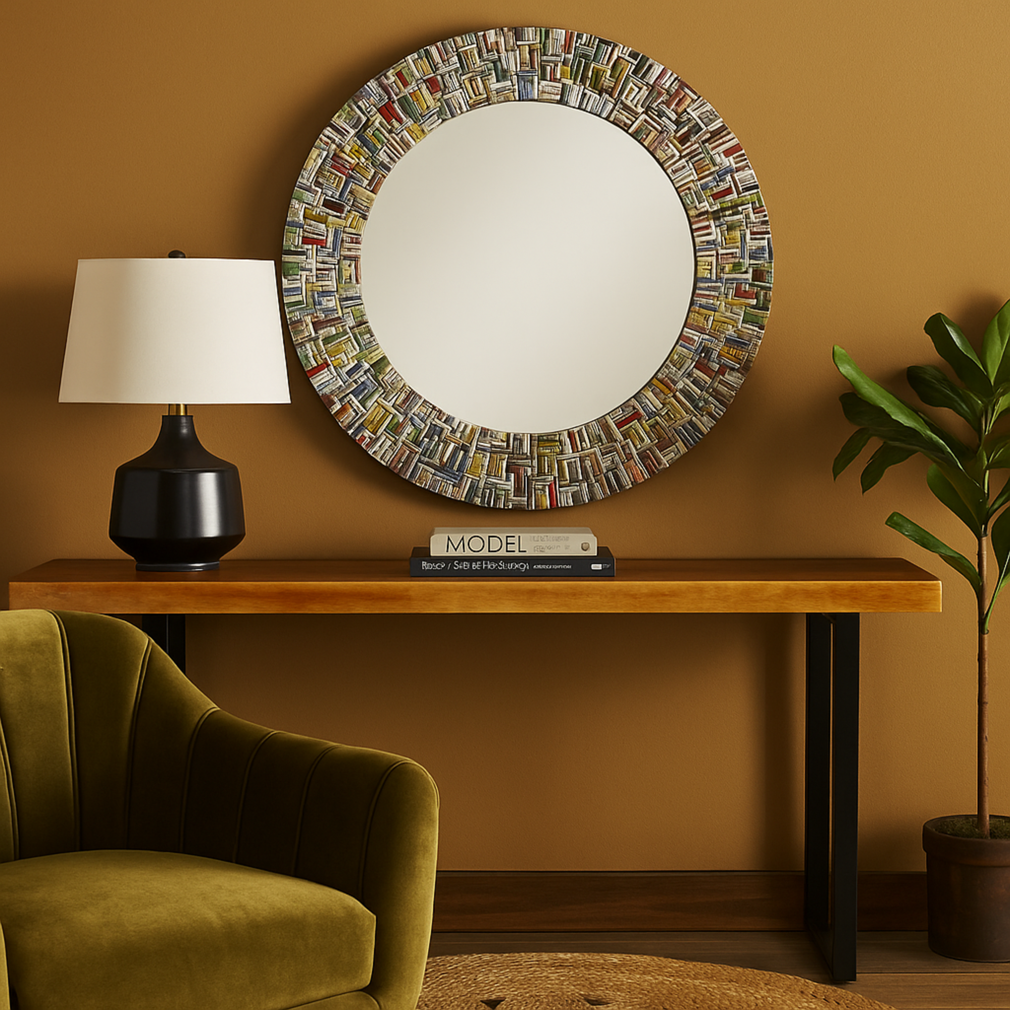 Multi Colored Paper Handmade Recycled Magazine Frame Room Wall Mirror
