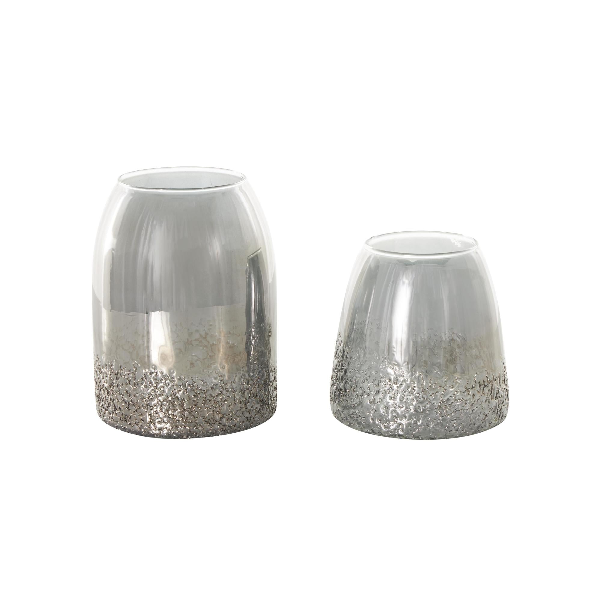 Set of 2 Gray Glass Textured Decorative Vase