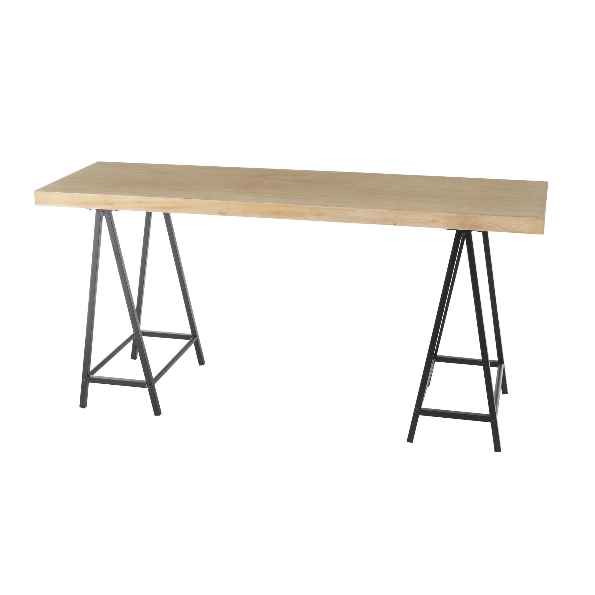 Brown Wooden Rectangular Living Room Console Table with Black Metal Supports