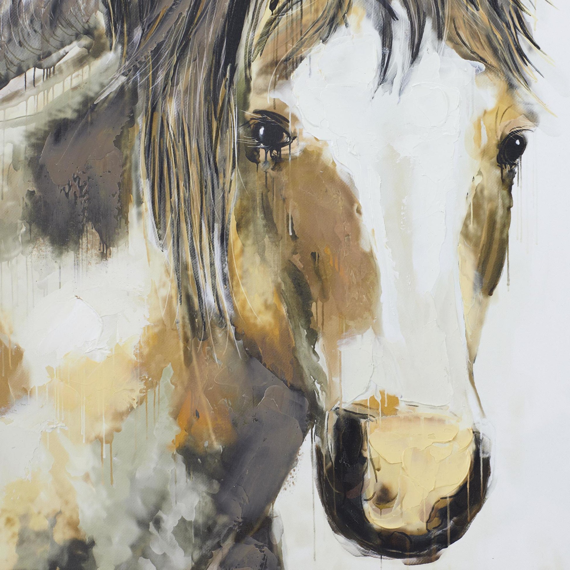 Horse Brown Canvas Living Room Framed Wall Art with Gold Frame