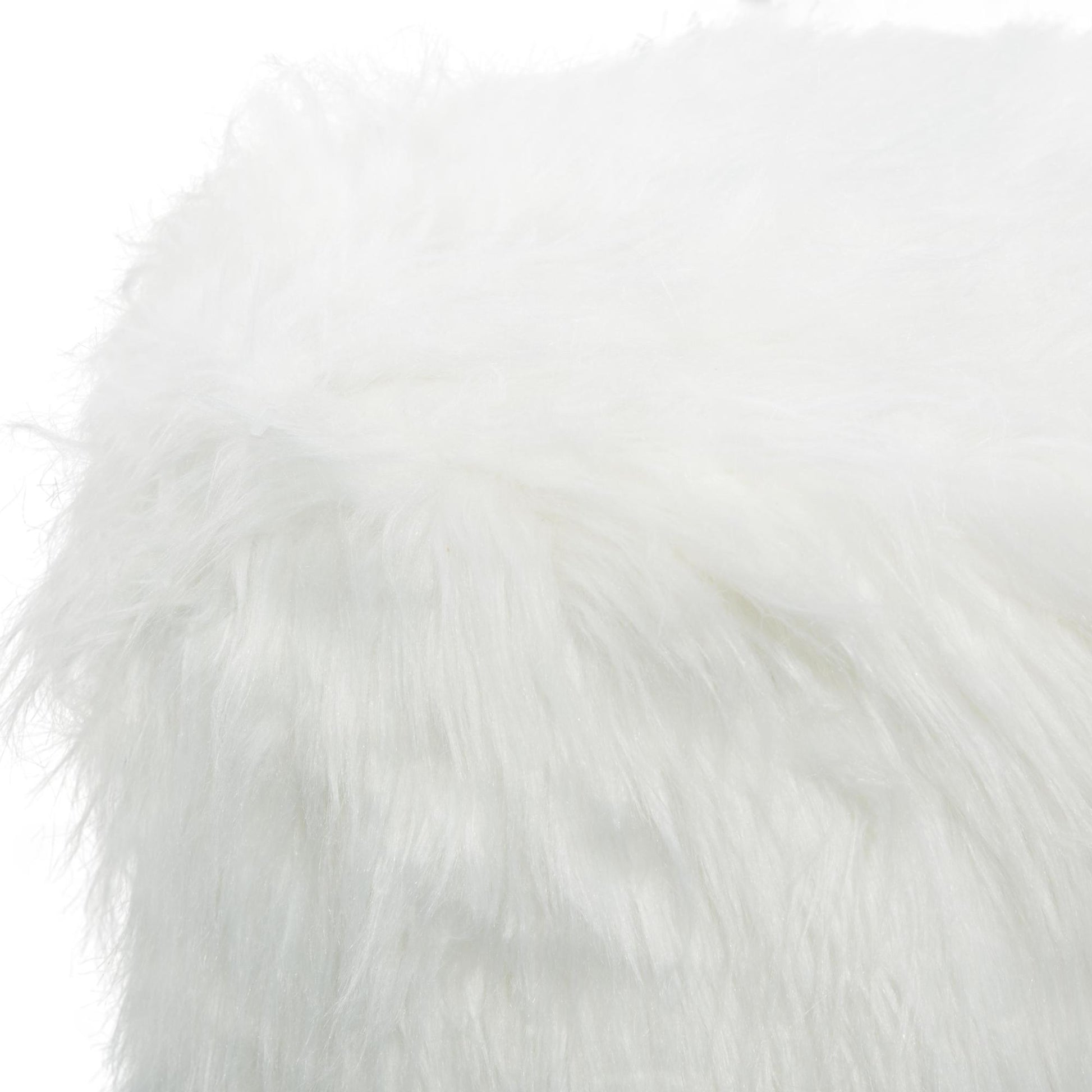 White Polyester Living Room Stool with Faux Fur
