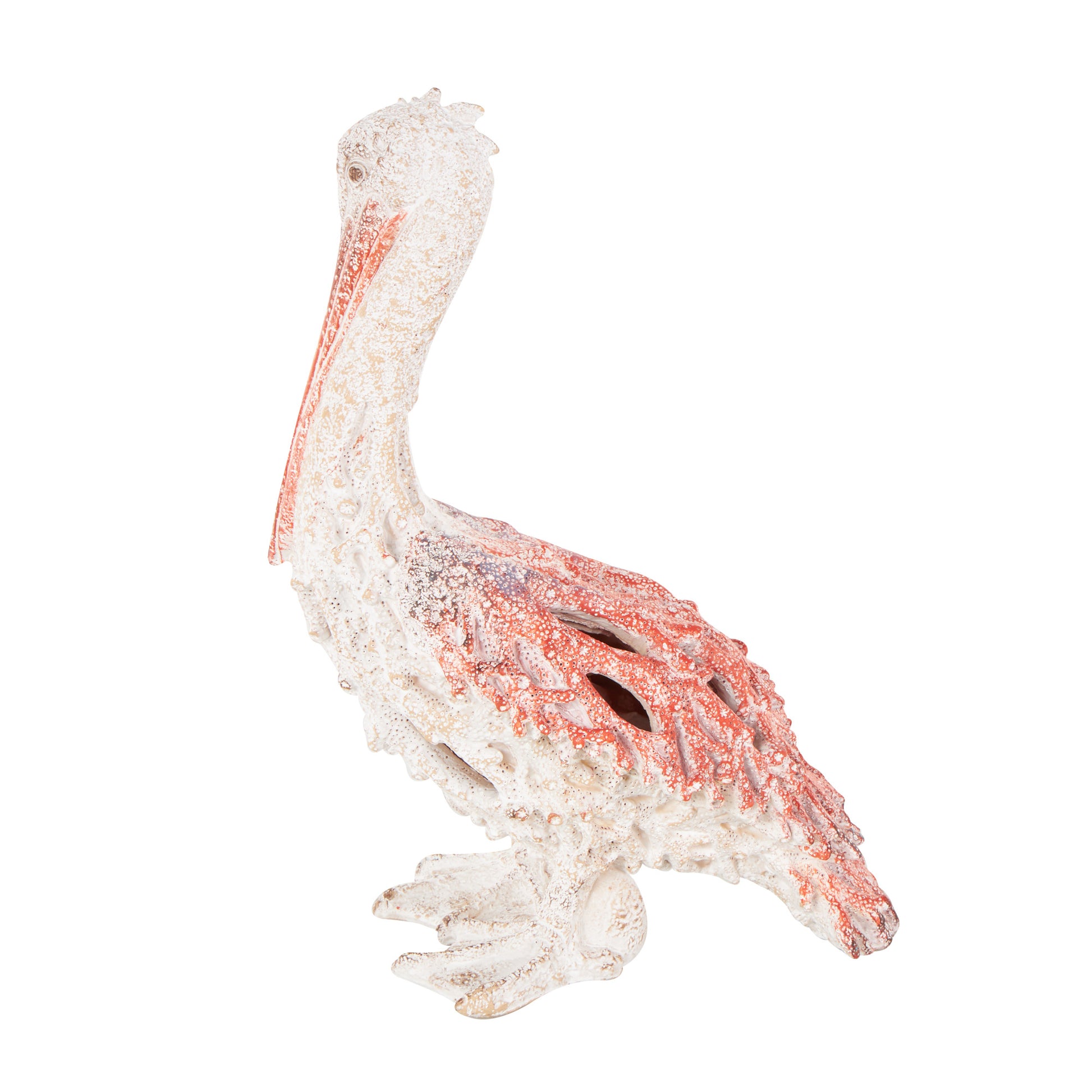 Pelican Polystone Textured Decorative Sculpture with Red Feathers 10" x 6" x 14"