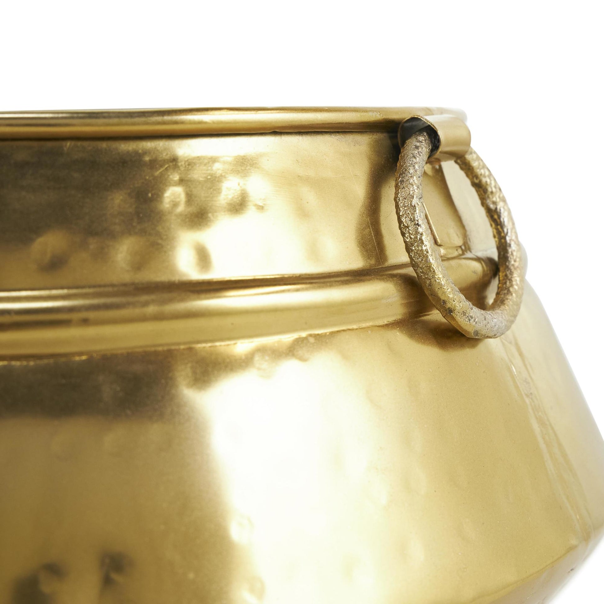 Set of 2 Gold Metal Hammered Pot Indoor Outdoor Planter with Scrolled Feet and Ring Handles