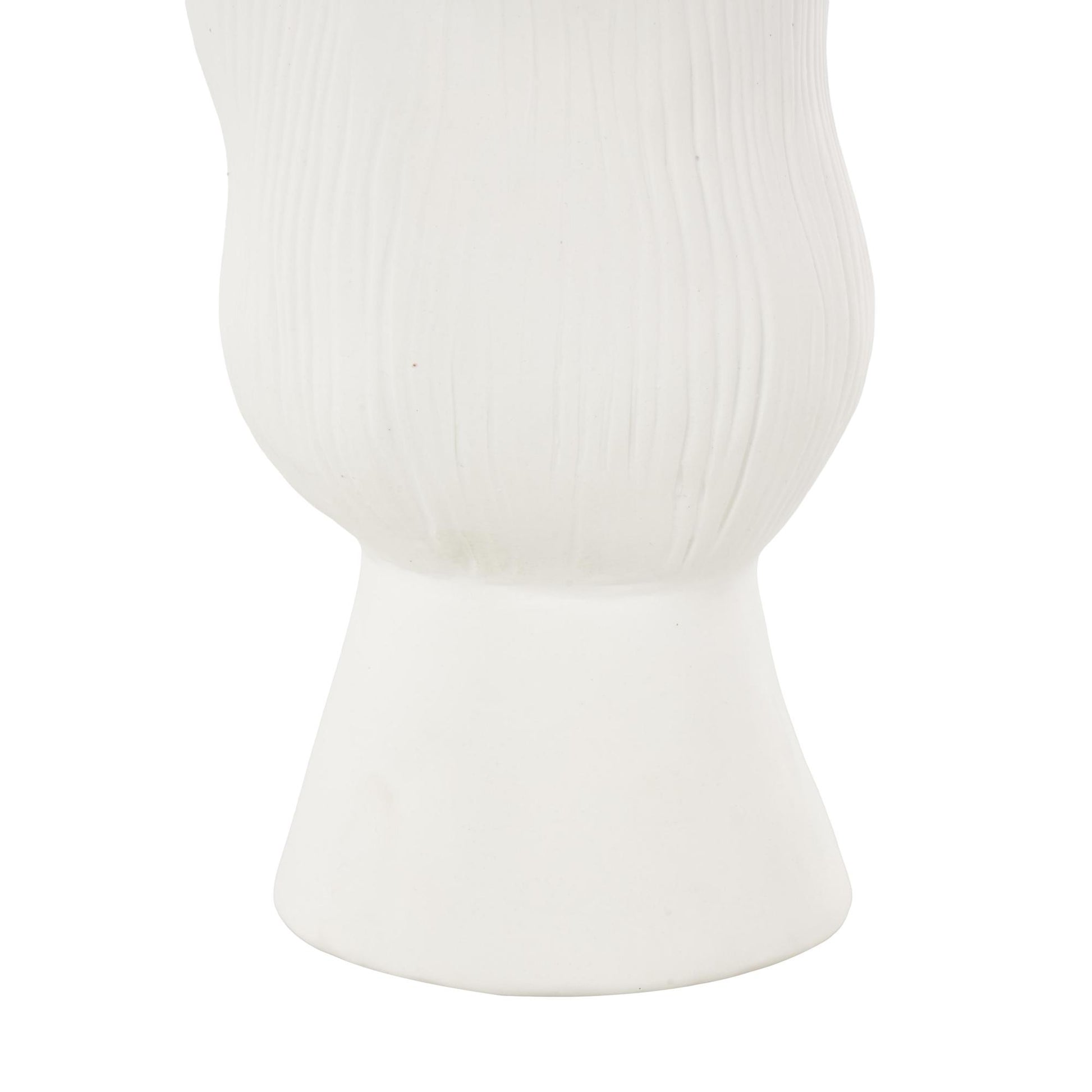 Abstract Ceramic Floral Inspired Decorative Vase with Wavy Folded Rim and Linear Grooves