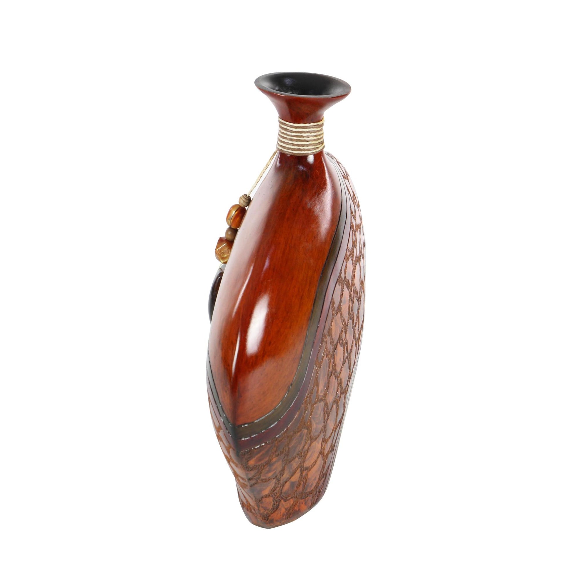 Abstract Brown Polystone Decorative Vase with Embossed Details